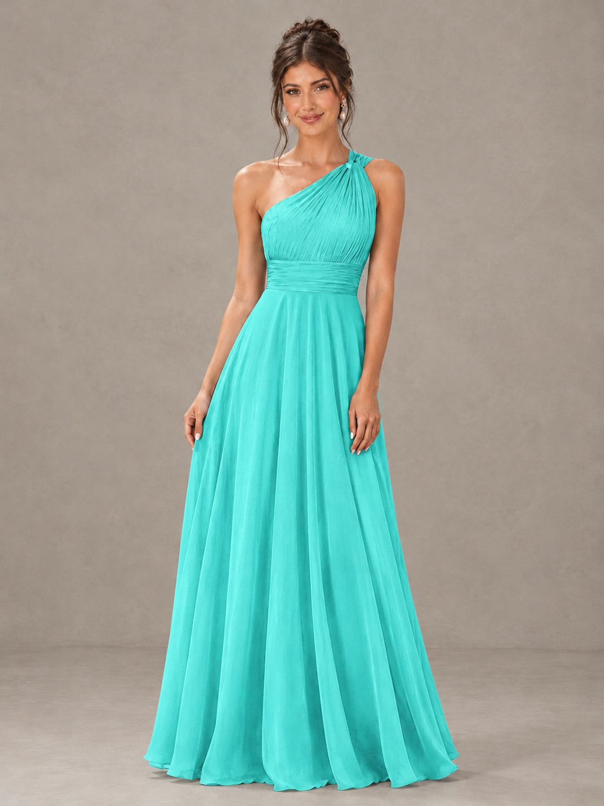 BOLODOO Turquoise One-Shoulder Chiffon-Look Bridesmaid Dress - Turquoise - Turquoise (4)