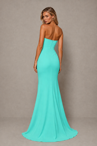 BOLODOO Turquoise Strapless Sweetheart Ruched Mermaid Gown | Cascade Drape Formal Evening Dress 