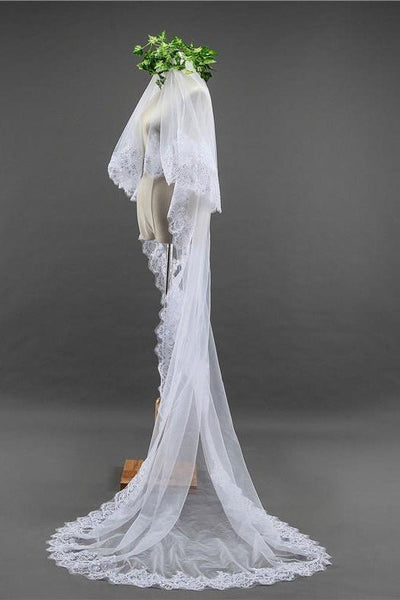 Two - Tier Tulle Lace Edge Bridal Veil Wedding Veil - BOLODOO
