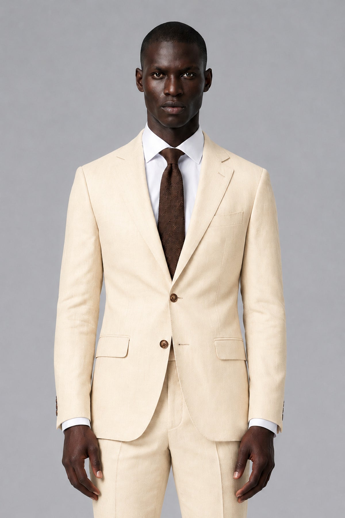 Men's Wheat Beige Two-Piece Notch Lapel Suit - Wheat Beige - Wheat Beige_1