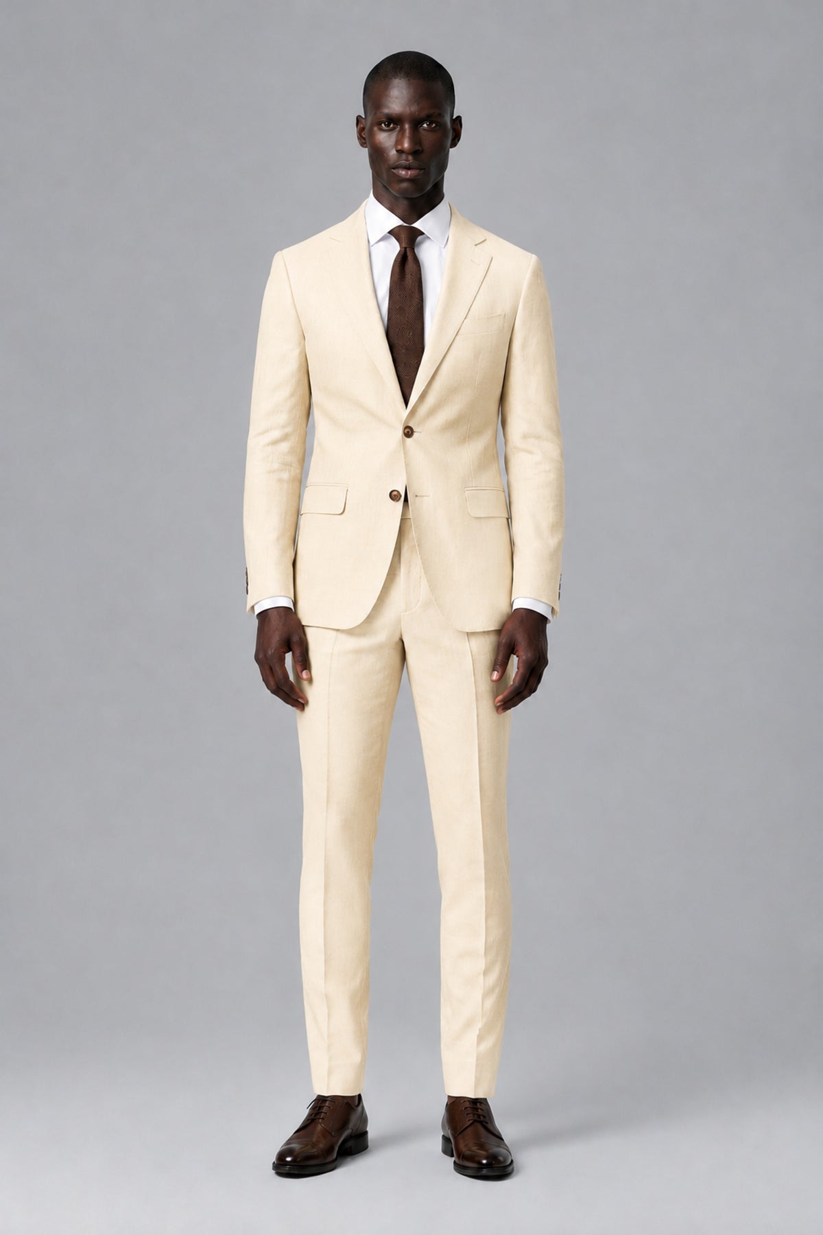 Men's Wheat Beige Two-Piece Notch Lapel Suit - Wheat Beige - Wheat Beige_2