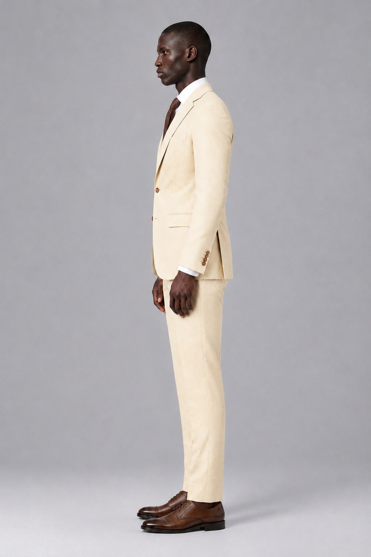 Men's Wheat Beige Two-Piece Notch Lapel Suit - Wheat Beige - Wheat Beige_4