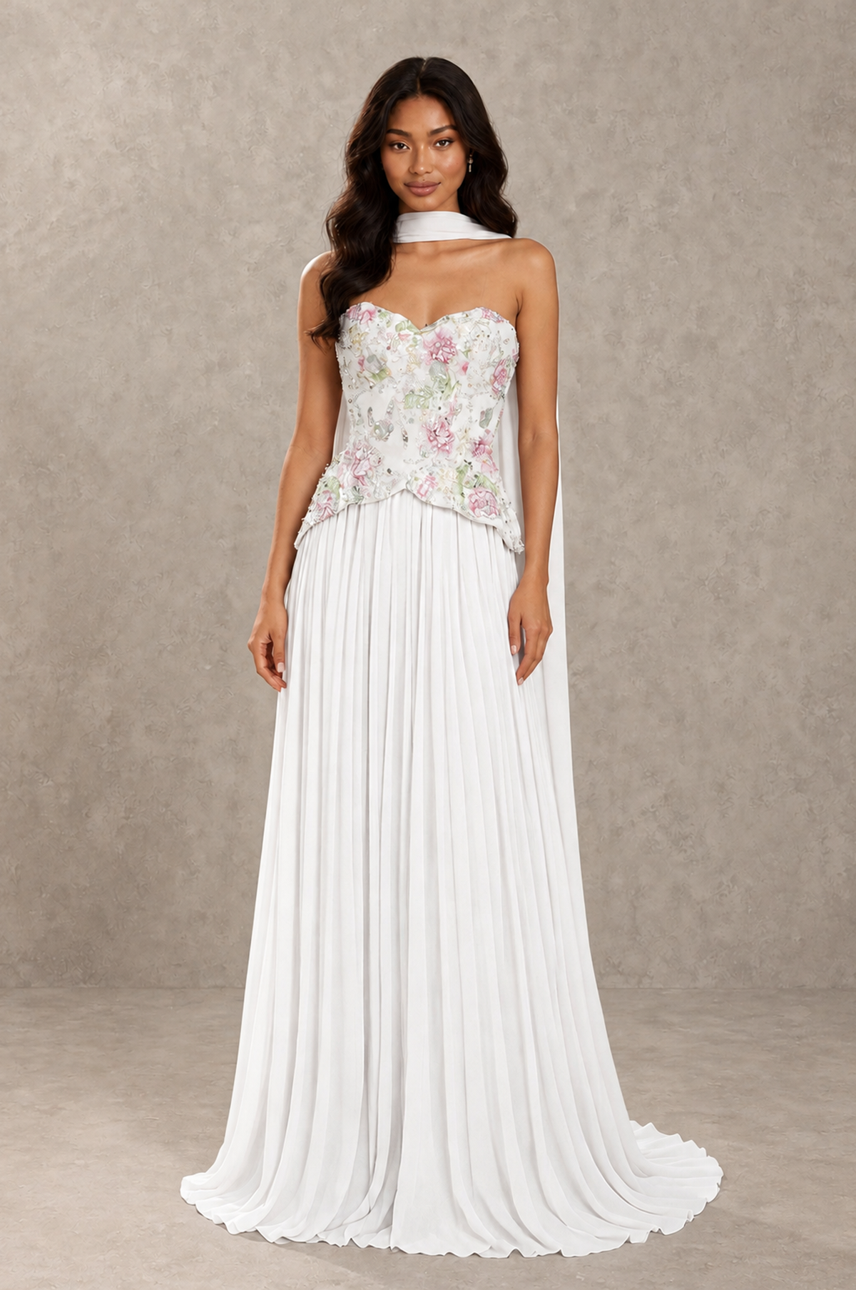 BOLODOO White Strapless Beaded Floral Corset Chiffon Maxi Gown – Open Back Prom & Formal Evening Dress - White - White_01