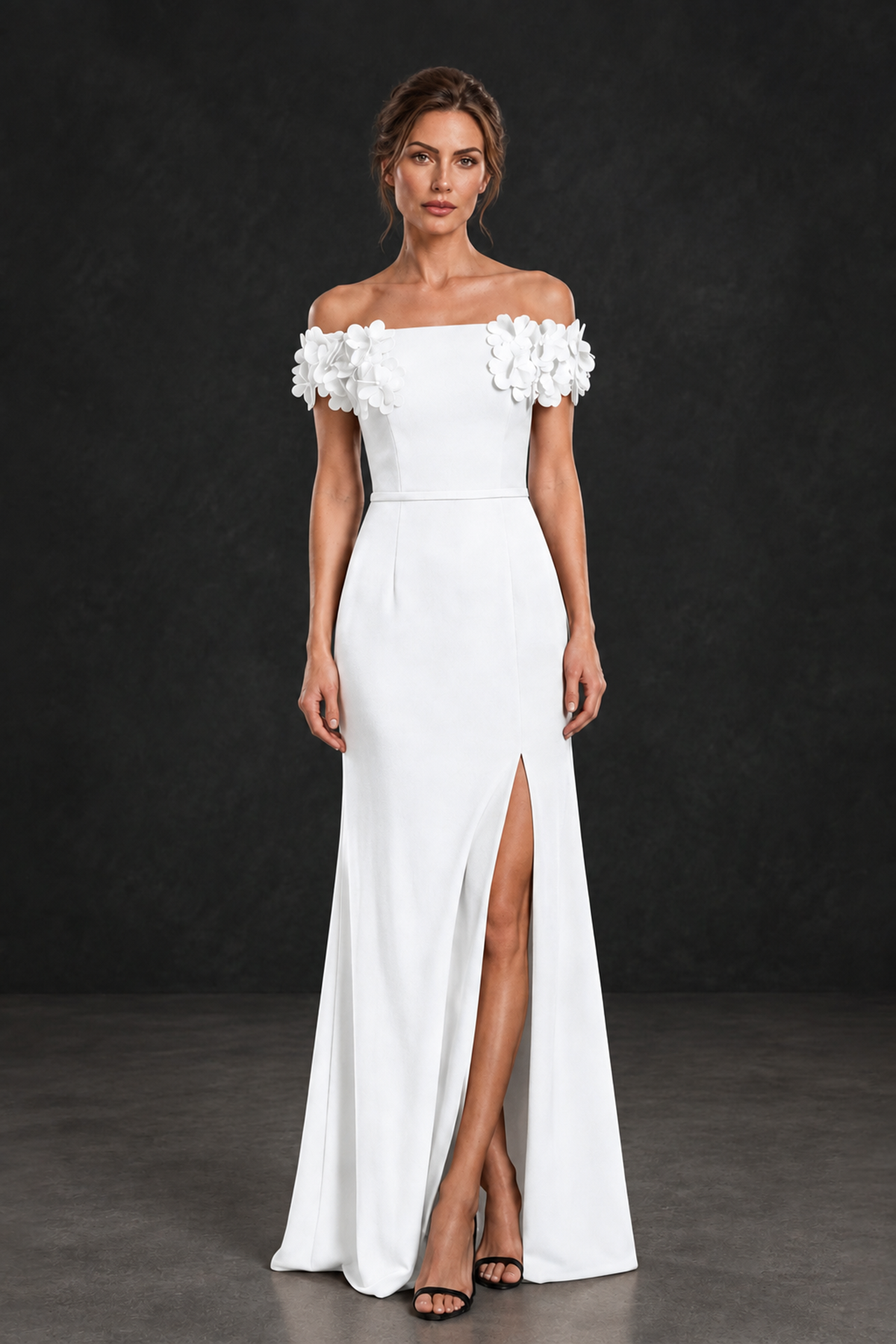 BOLODOO White Off-the-Shoulder Mother of the Bride Dress with Floral Appliques - White - White_01