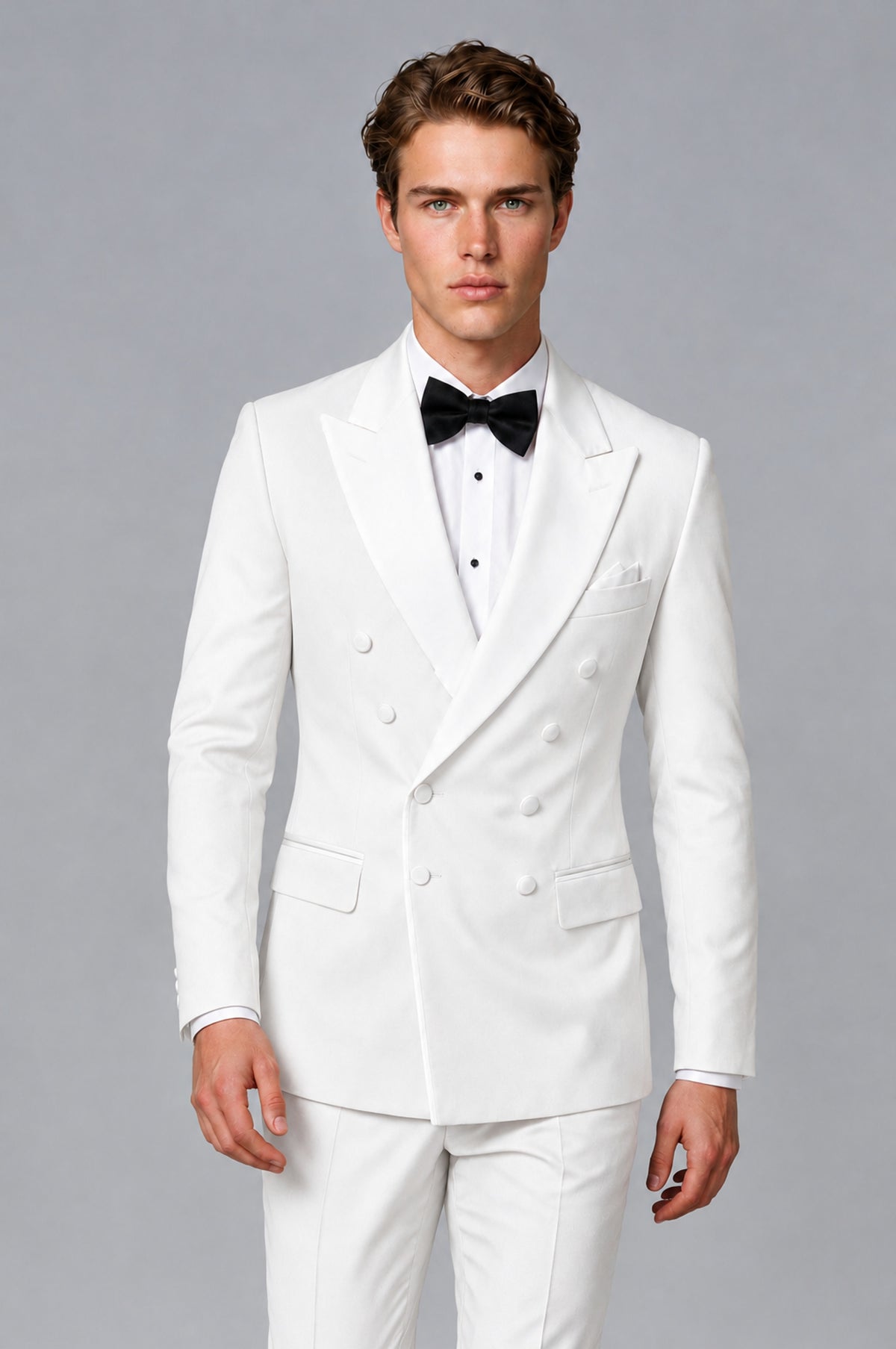 BOLODOO Men's White Double-Breasted Tuxedo Blazer | White Peak Lapel Formal Jacket - White - White_01