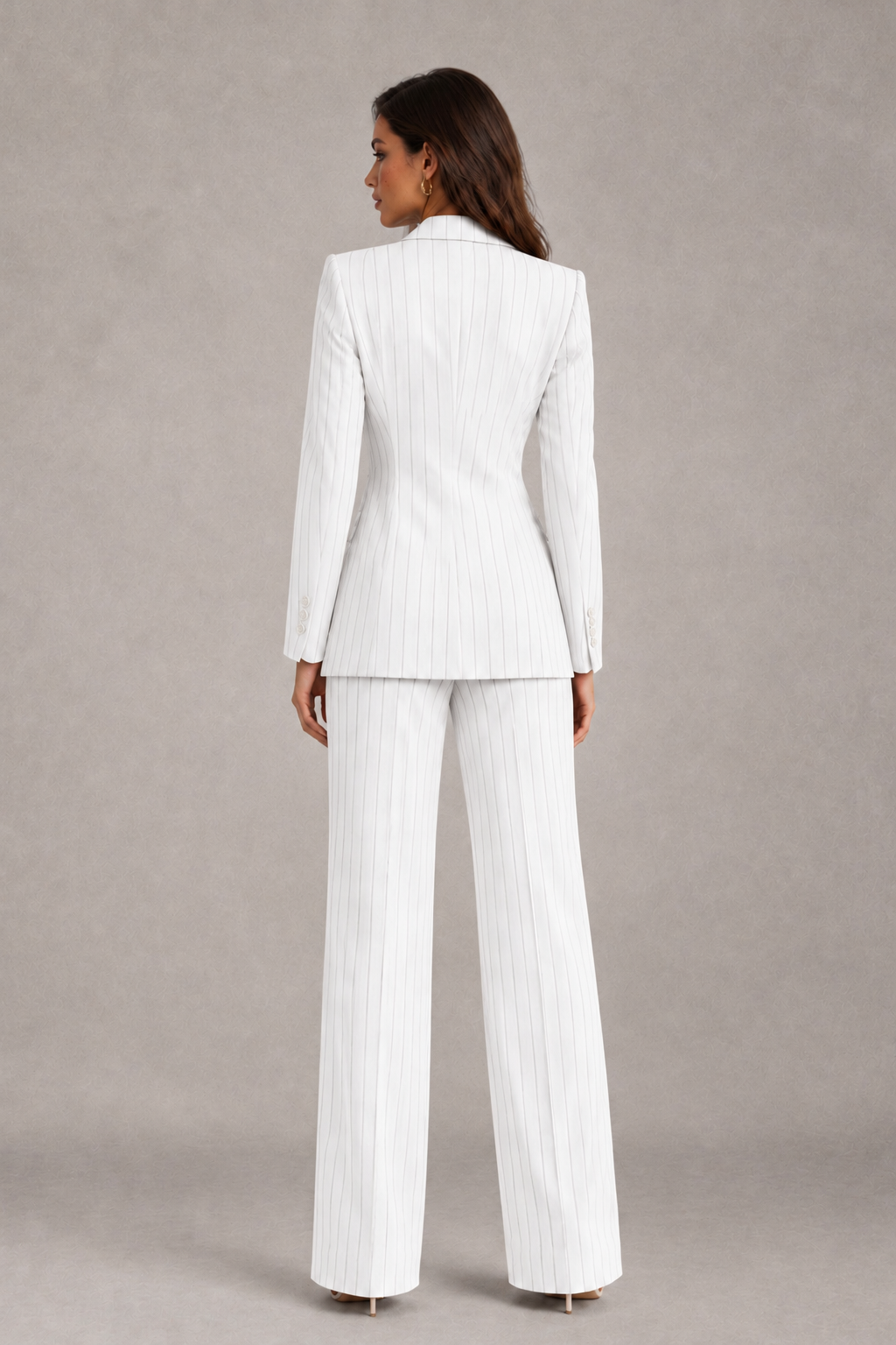 BOLODOO Women's White Pinstripe Three-Piece Pantsuit with Wide-Leg Trousers - White - White_02