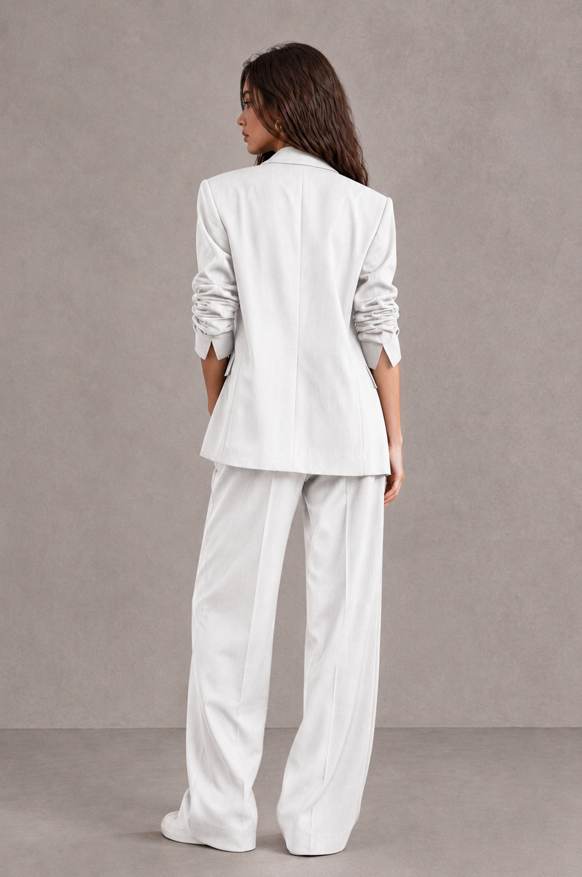 BOLODOO White Brown Blazer & Wide-Leg Pants Suit for Women - White - White_02
