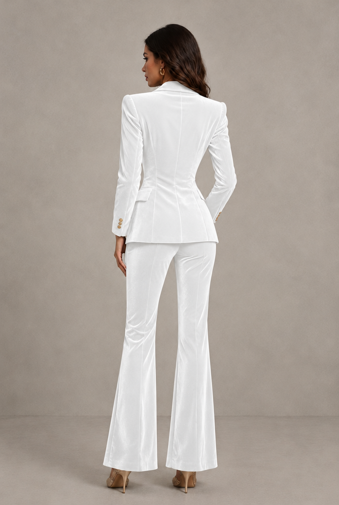 BOLODOO White Velvet Double-Breasted Blazer & Pants Two-Piece Suit - White - White_02