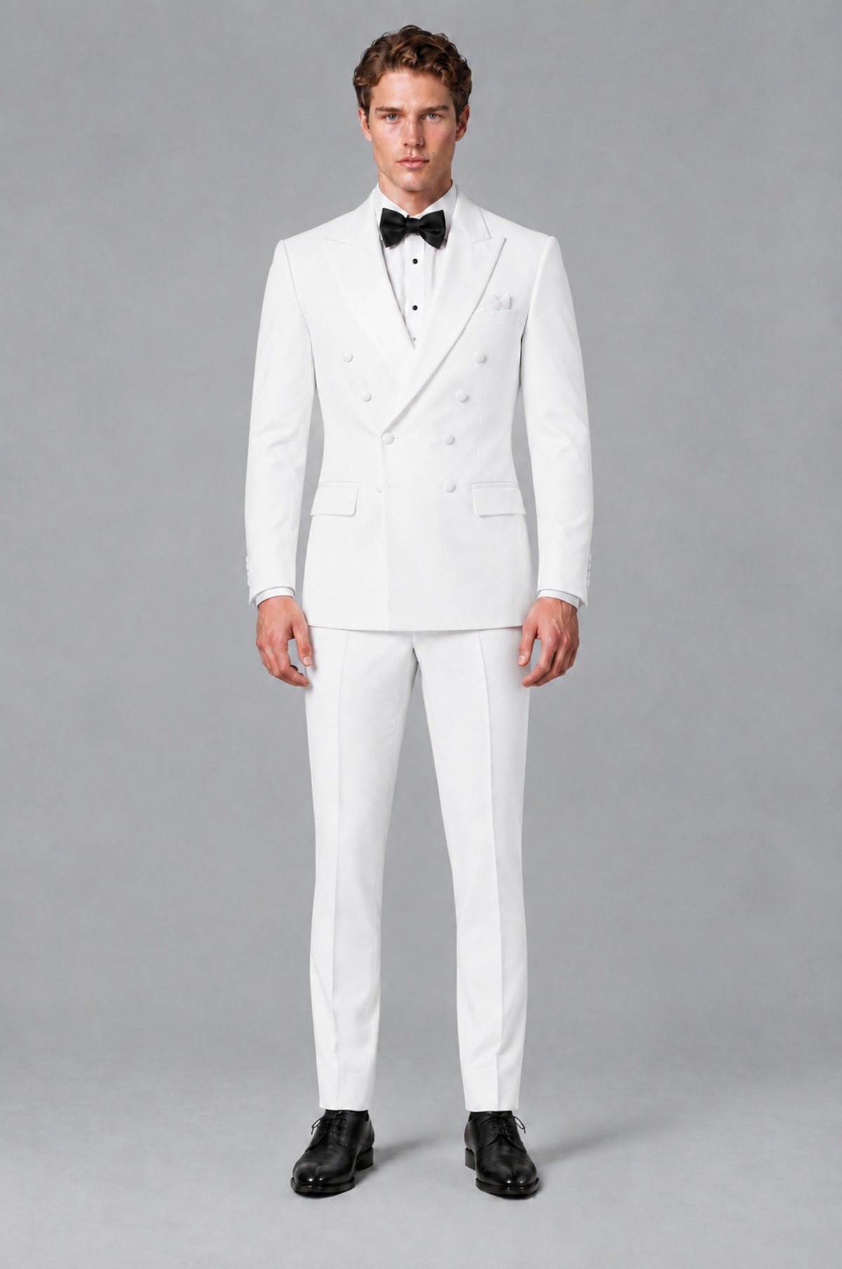 BOLODOO Men's White Double-Breasted Tuxedo Blazer | White Peak Lapel Formal Jacket - White - White_02