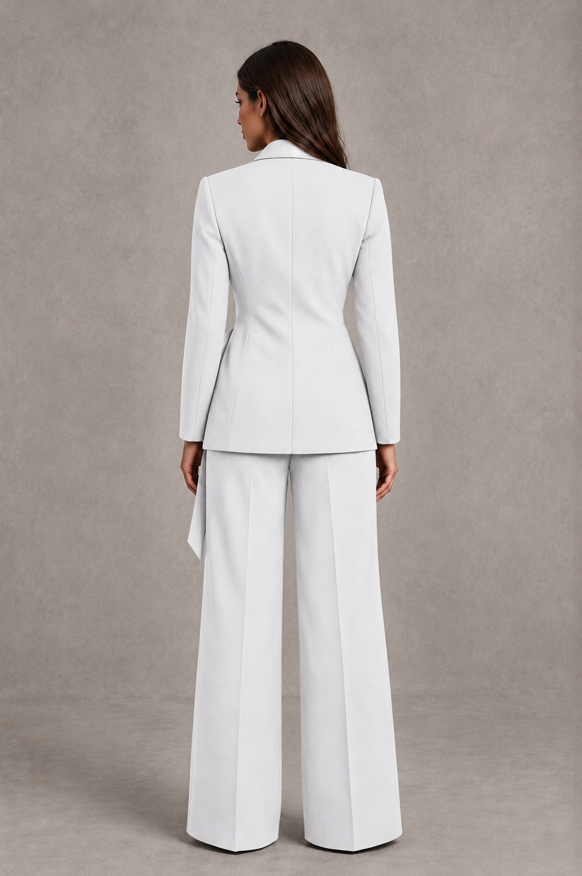 BOLODOO White Tie-Waist Blazer & Wide-Leg Pantsuit - White - White_02