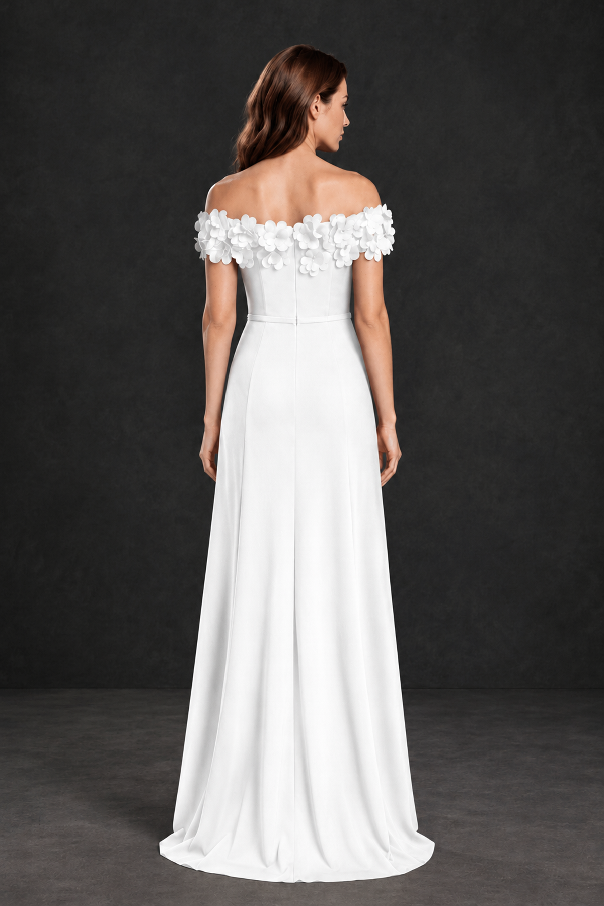 BOLODOO White Off-the-Shoulder Mother of the Bride Dress with Floral Appliques - White - White_02