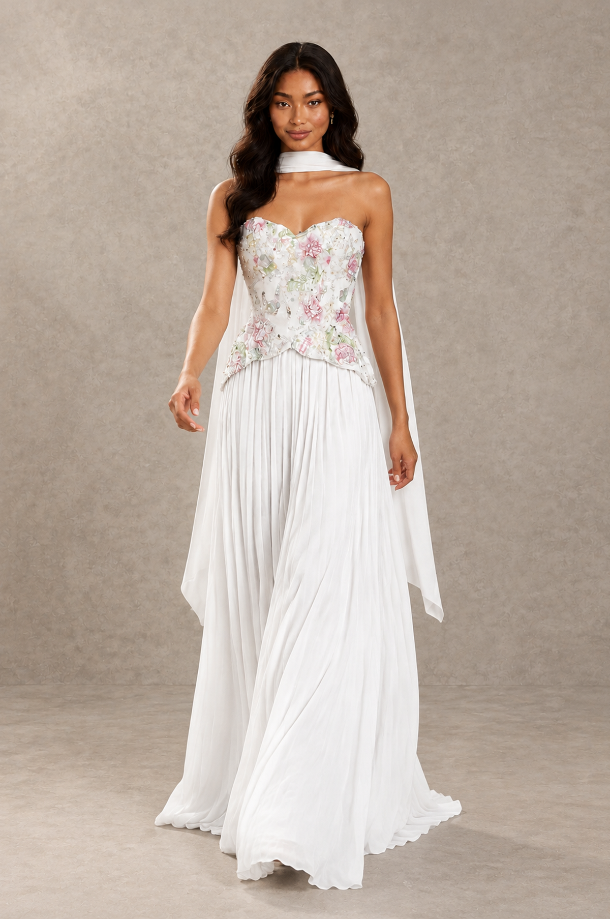 BOLODOO White Strapless Beaded Floral Corset Chiffon Maxi Gown – Open Back Prom & Formal Evening Dress - White - White_03