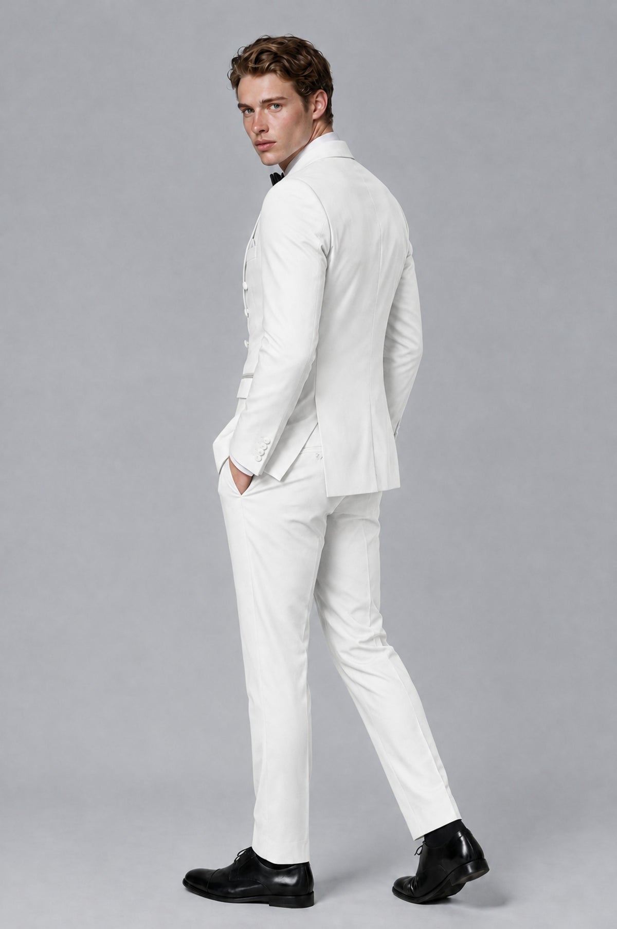 BOLODOO Men's White Double-Breasted Tuxedo Blazer | White Peak Lapel Formal Jacket - White - White_03