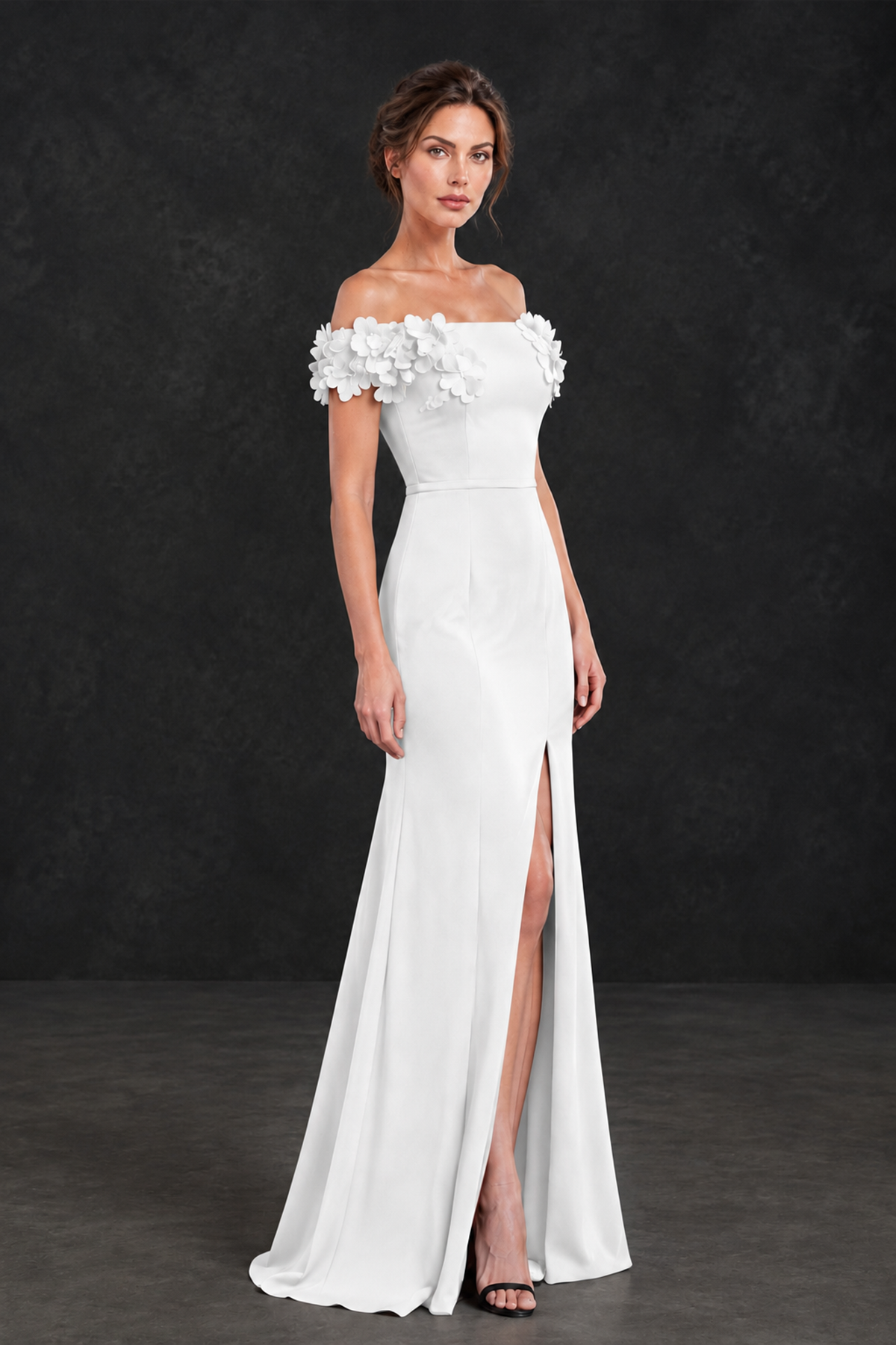 BOLODOO White Off-the-Shoulder Mother of the Bride Dress with Floral Appliques - White - White_03