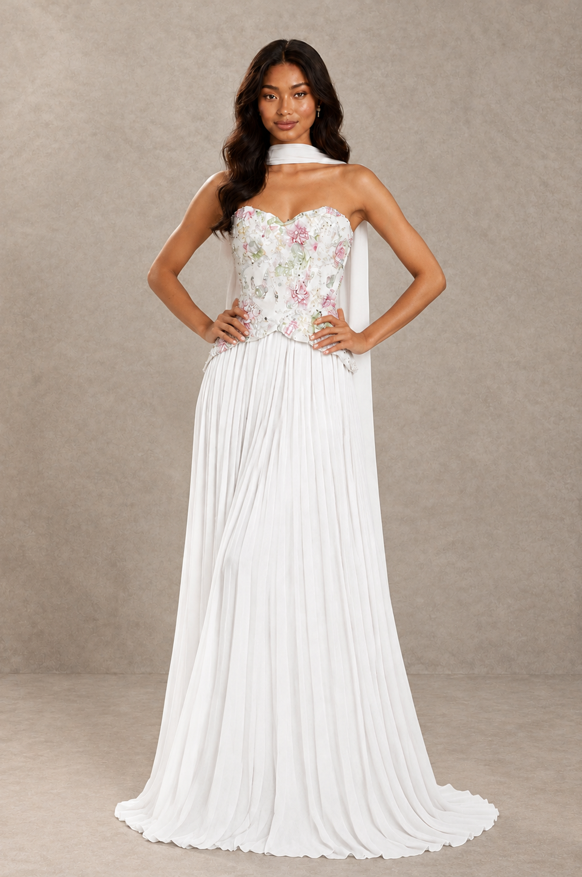 BOLODOO White Strapless Beaded Floral Corset Chiffon Maxi Gown – Open Back Prom & Formal Evening Dress - White - White_04