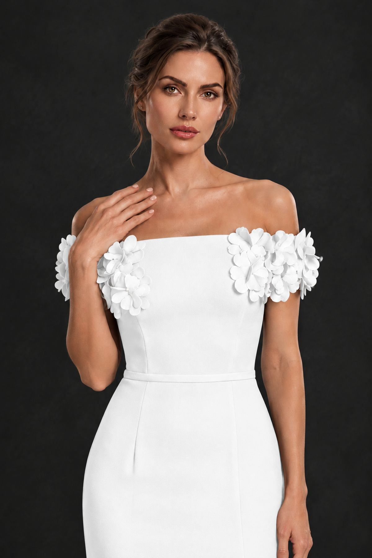 BOLODOO White Off-the-Shoulder Mother of the Bride Dress with Floral Appliques - White - White_04
