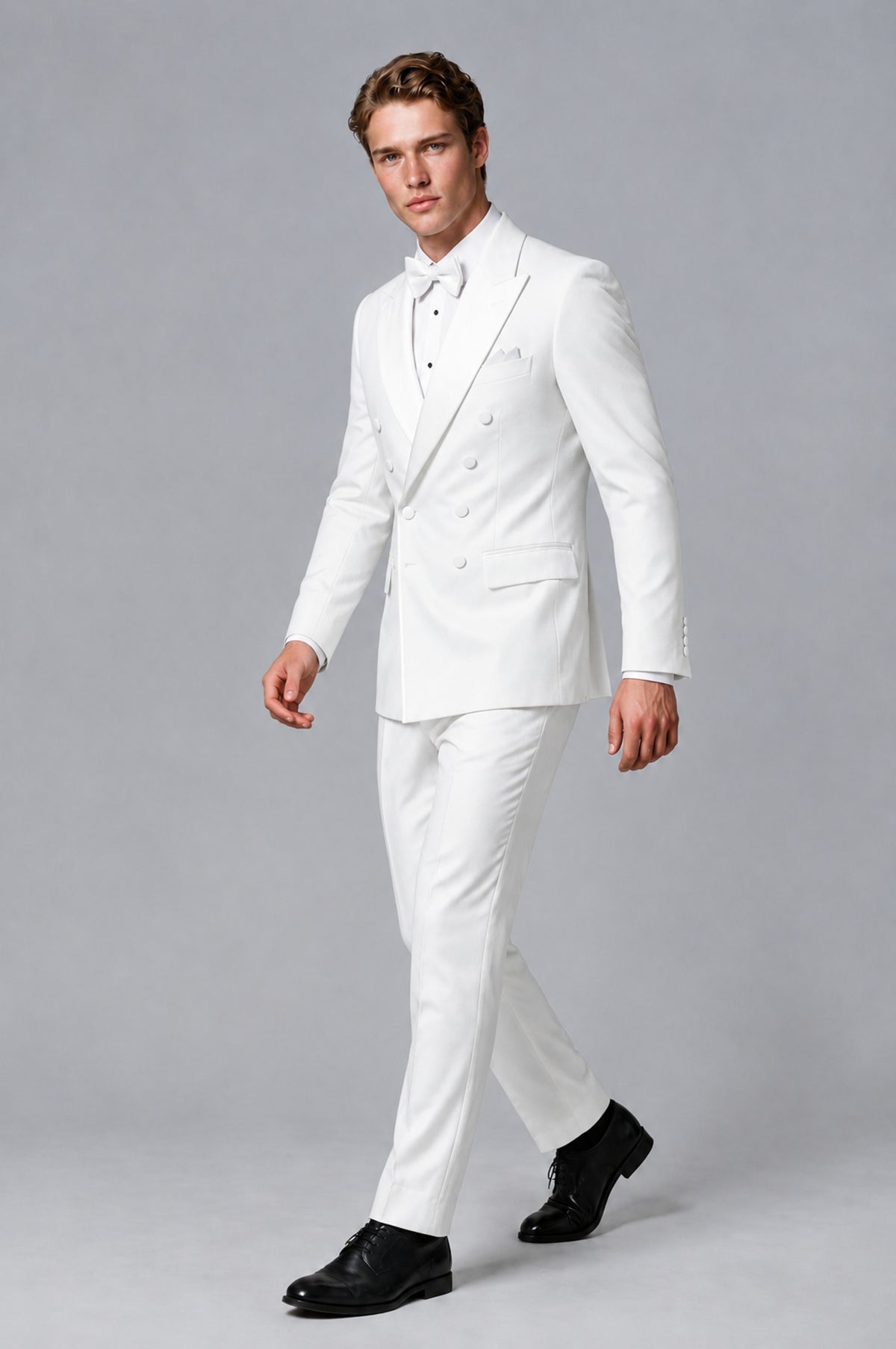 BOLODOO Men's White Double-Breasted Tuxedo Blazer | White Peak Lapel Formal Jacket - White - White_04