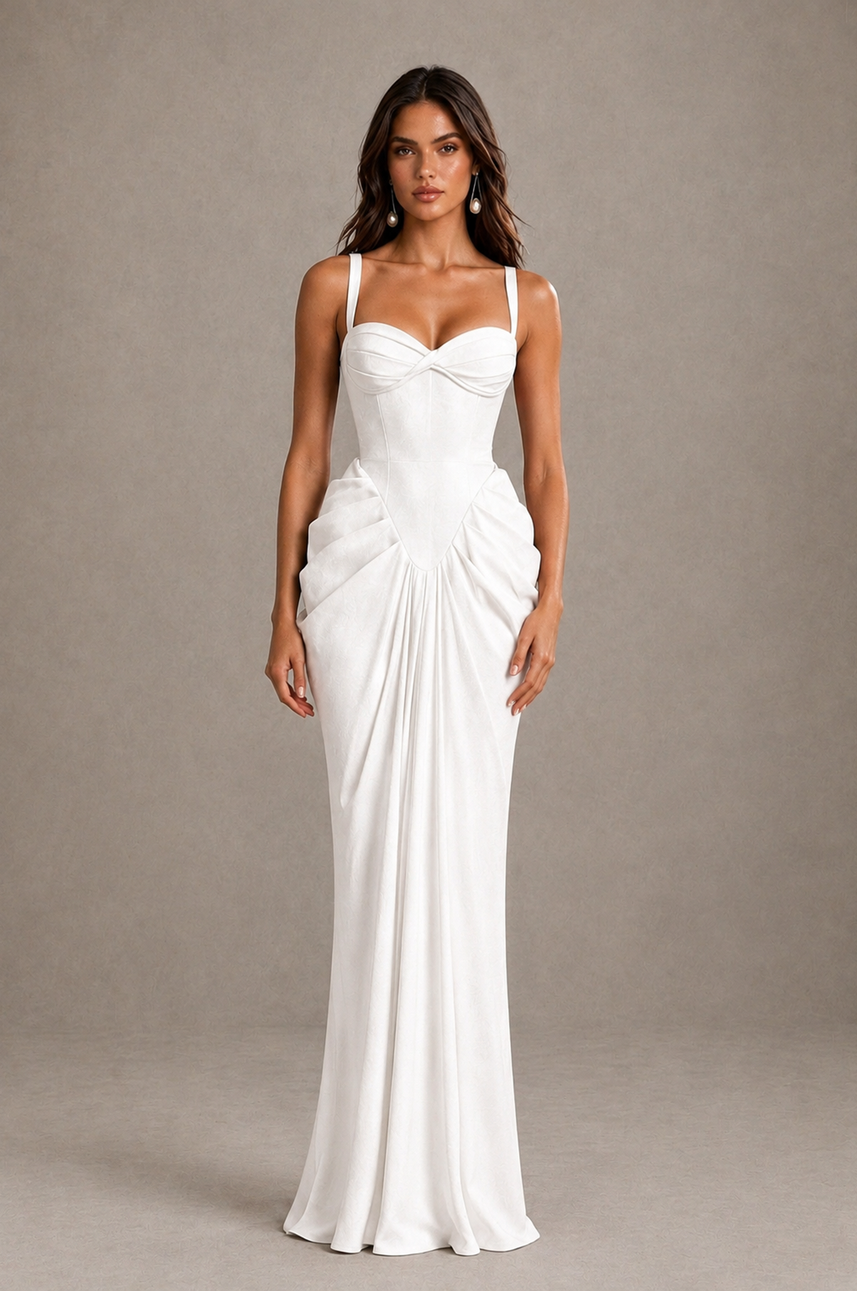 BOLODOO White Sweetheart Ruched Lace-Up Back Evening Gown - White - White_1