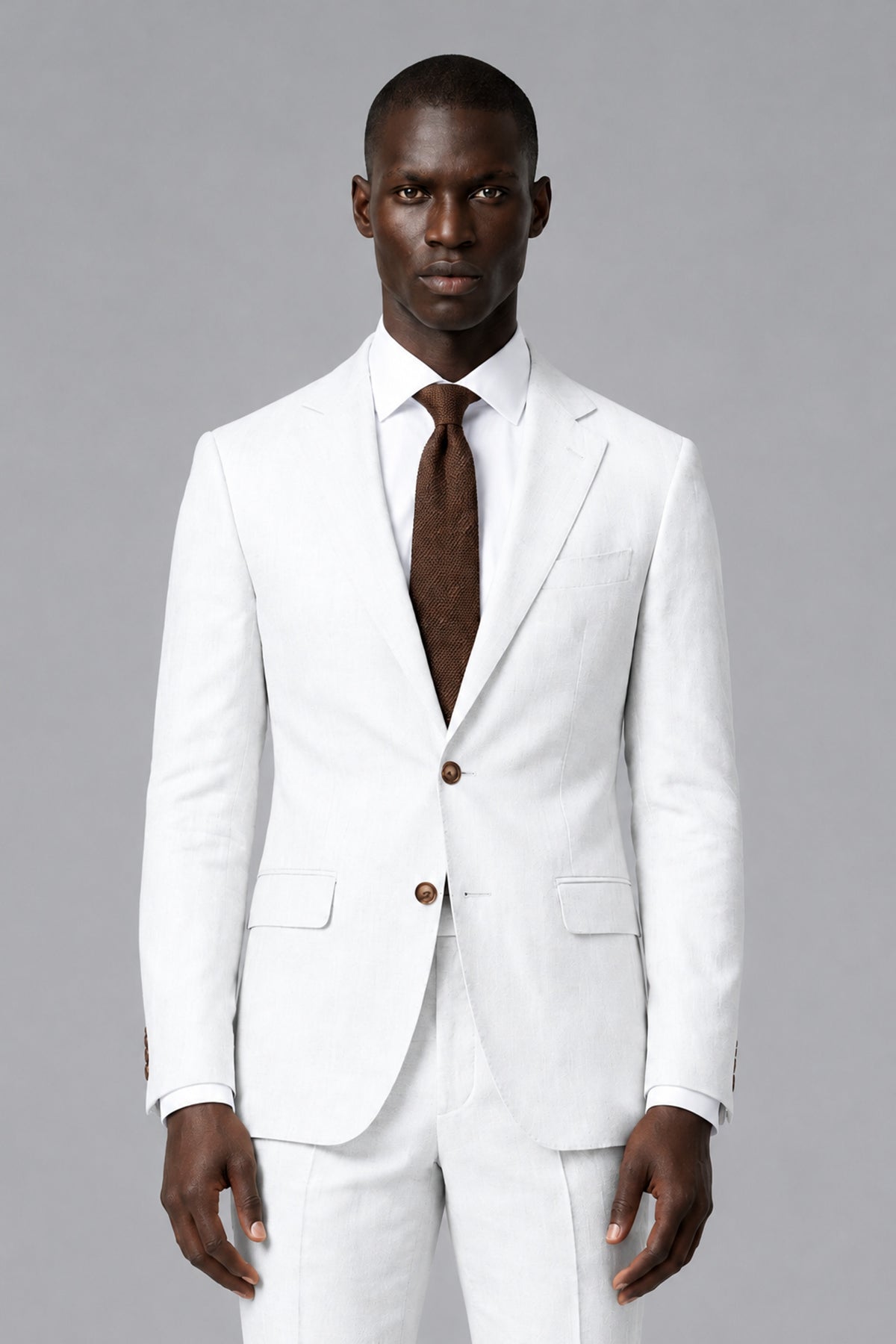 Men's White Two-Piece Notch Lapel Suit - White - White_1