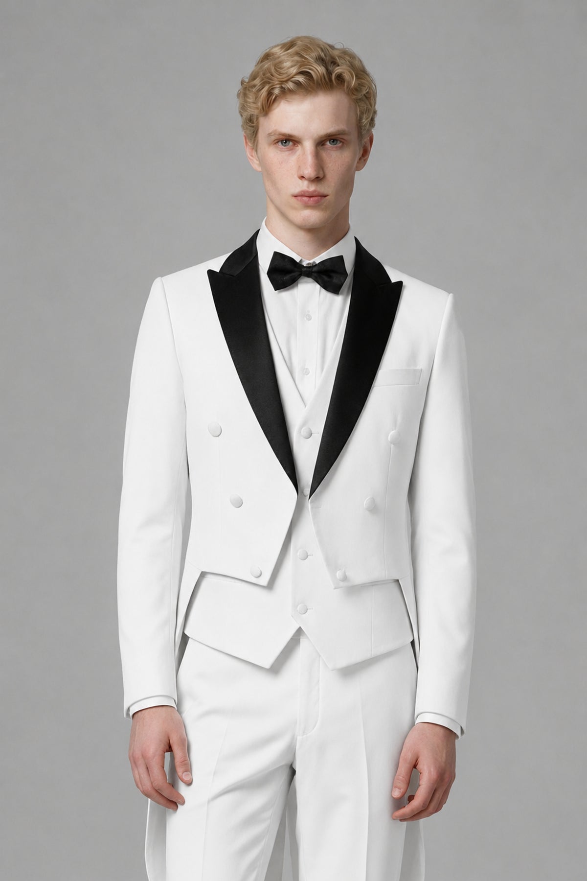 Bolodoo Men's White 3-Piece Tailcoat Tuxedo Suit with Vest & Trousers - White - White_1
