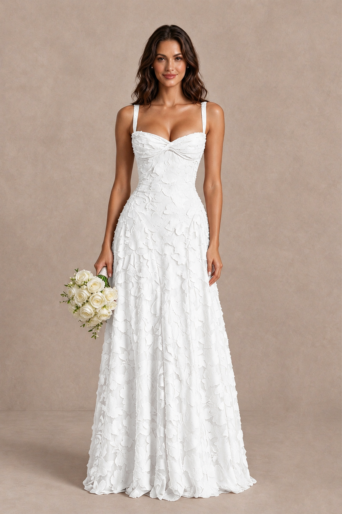 BOLODOO White Floral-Textured A-Line Dress with Lace-Up Back - White - White_1