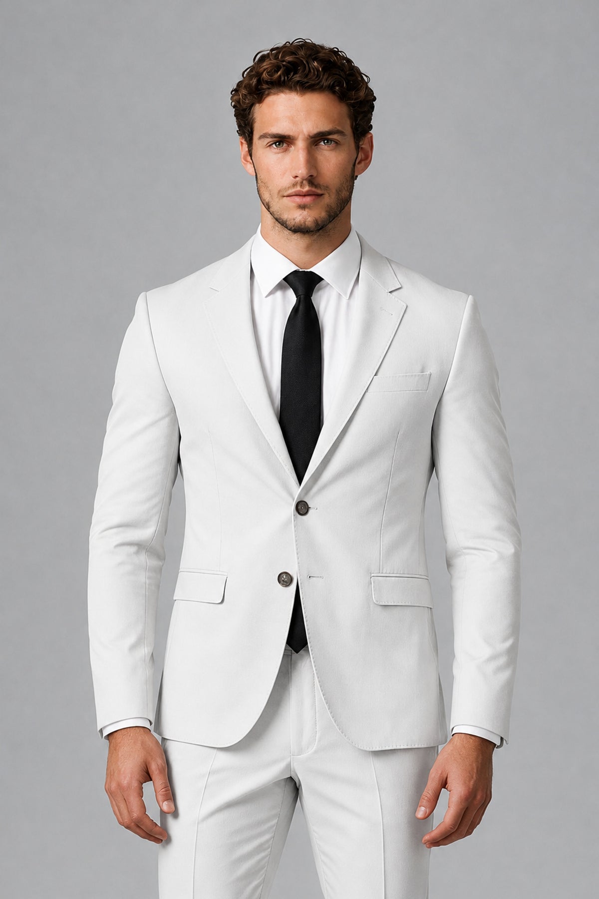 Bolodoo Men's White Two-Piece Suit with Notch-Lapel Jacket & Trousers - White - White_1