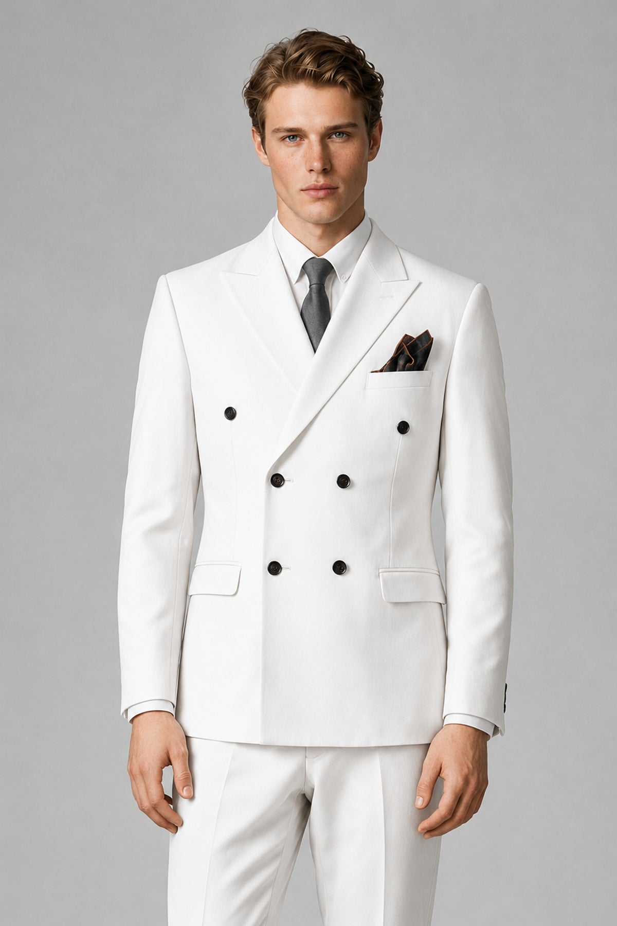 Bolodoo Men's White Double-Breasted Two-Piece Suit with Peak Lapels - White - White_1