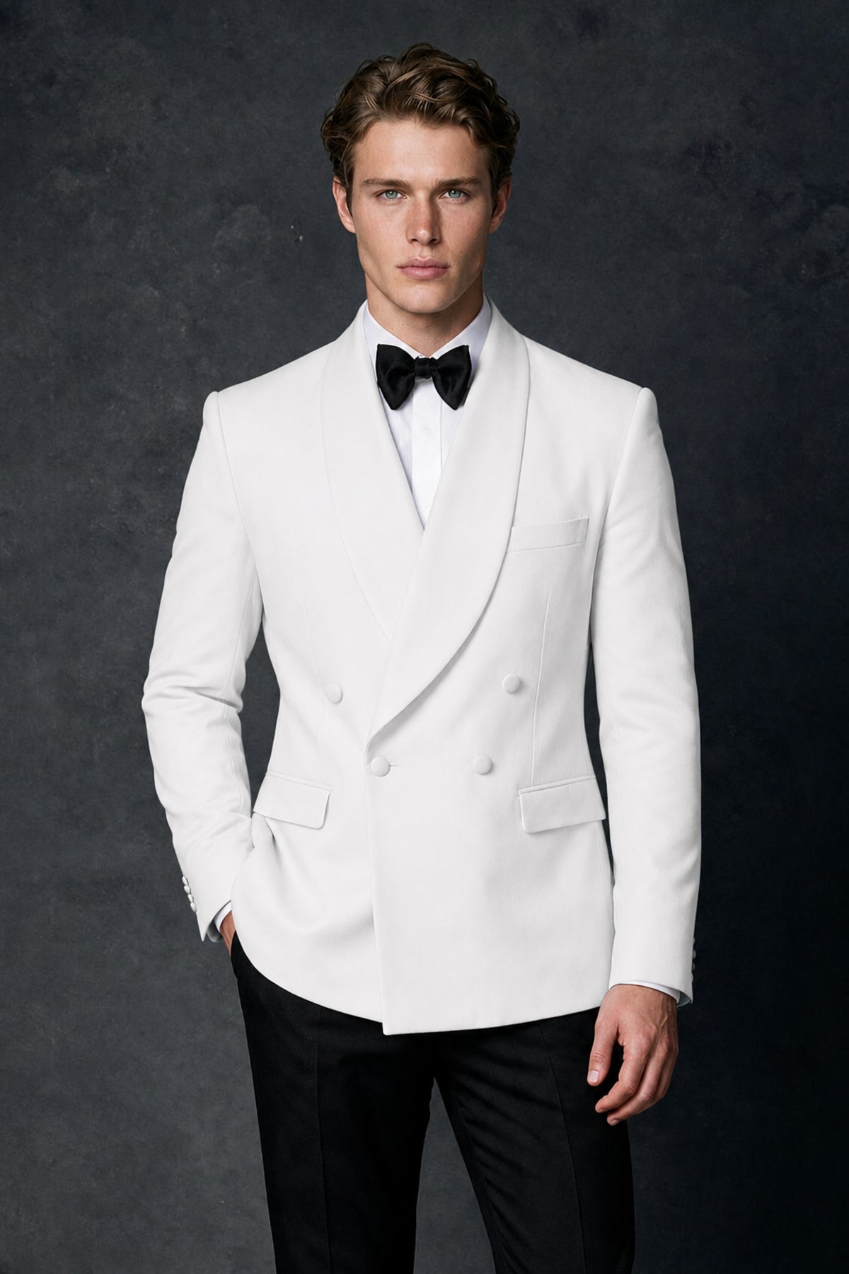 BOLODOO Men's White Double-Breasted Tuxedo Blazer – Shawl Lapel Formal Suit Jacket - White