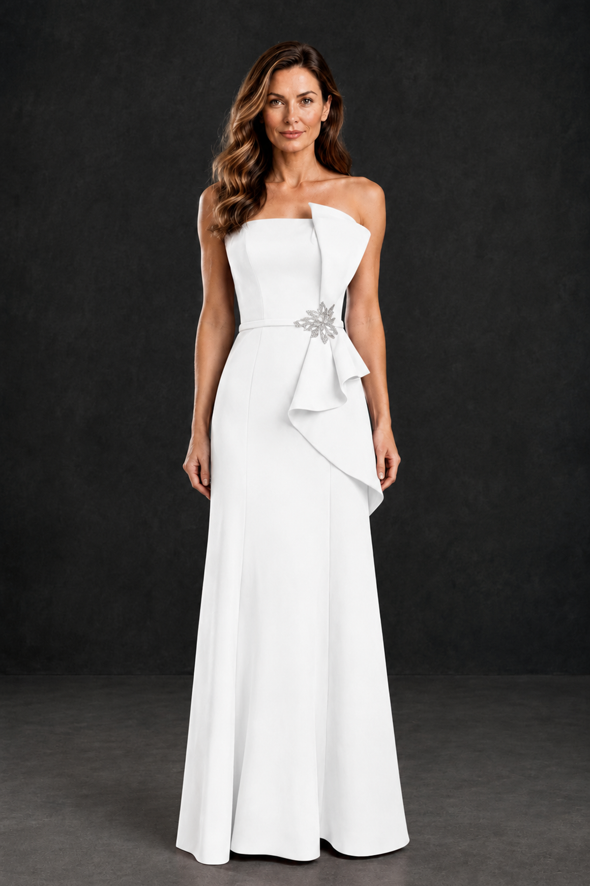 BOLODOO White Strapless Mother of the Bride Dress with Ruffle Detail - White - White_1