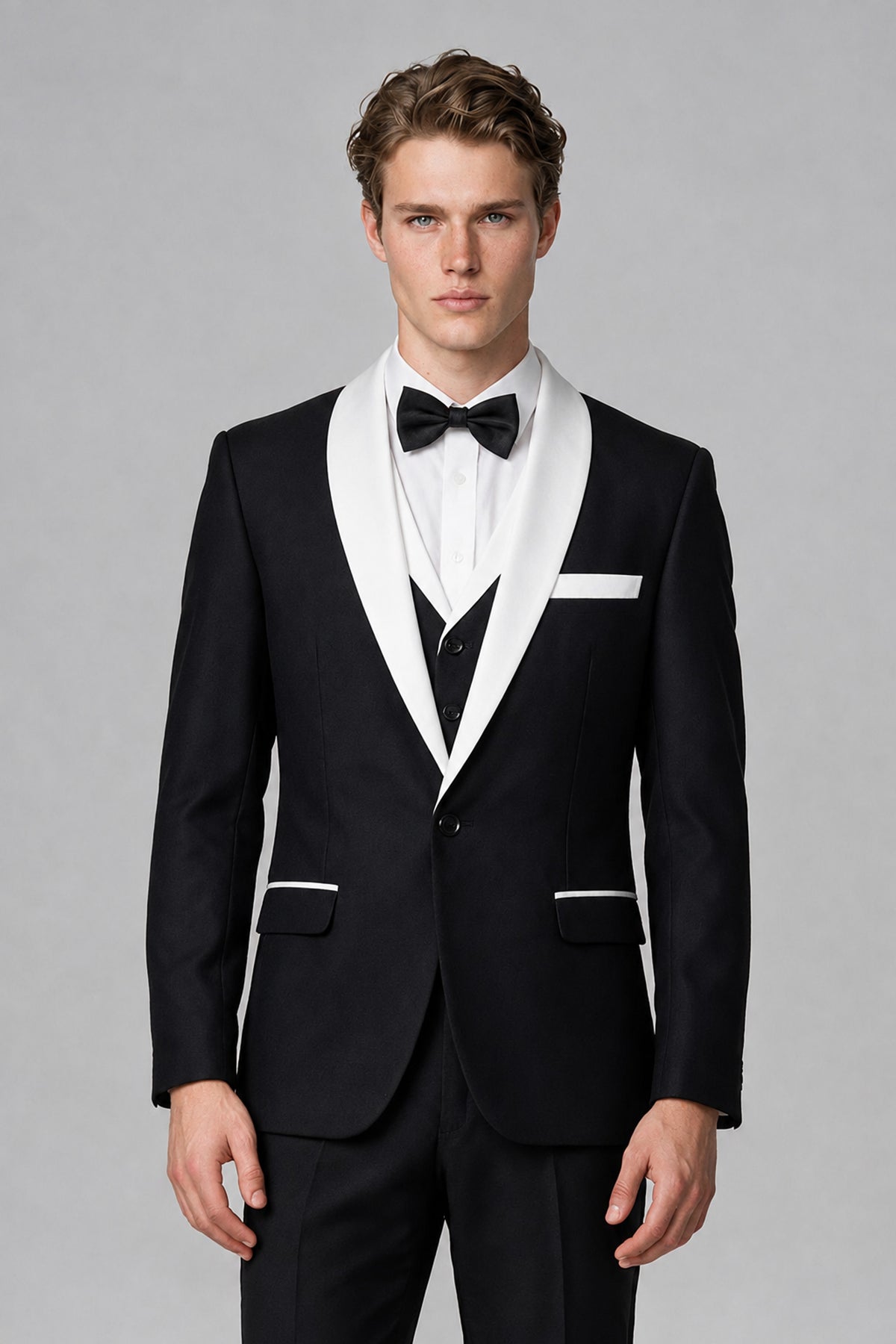 Bolodoo Men's White 3-Piece Shawl Lapel Tuxedo Suit - White - White_1