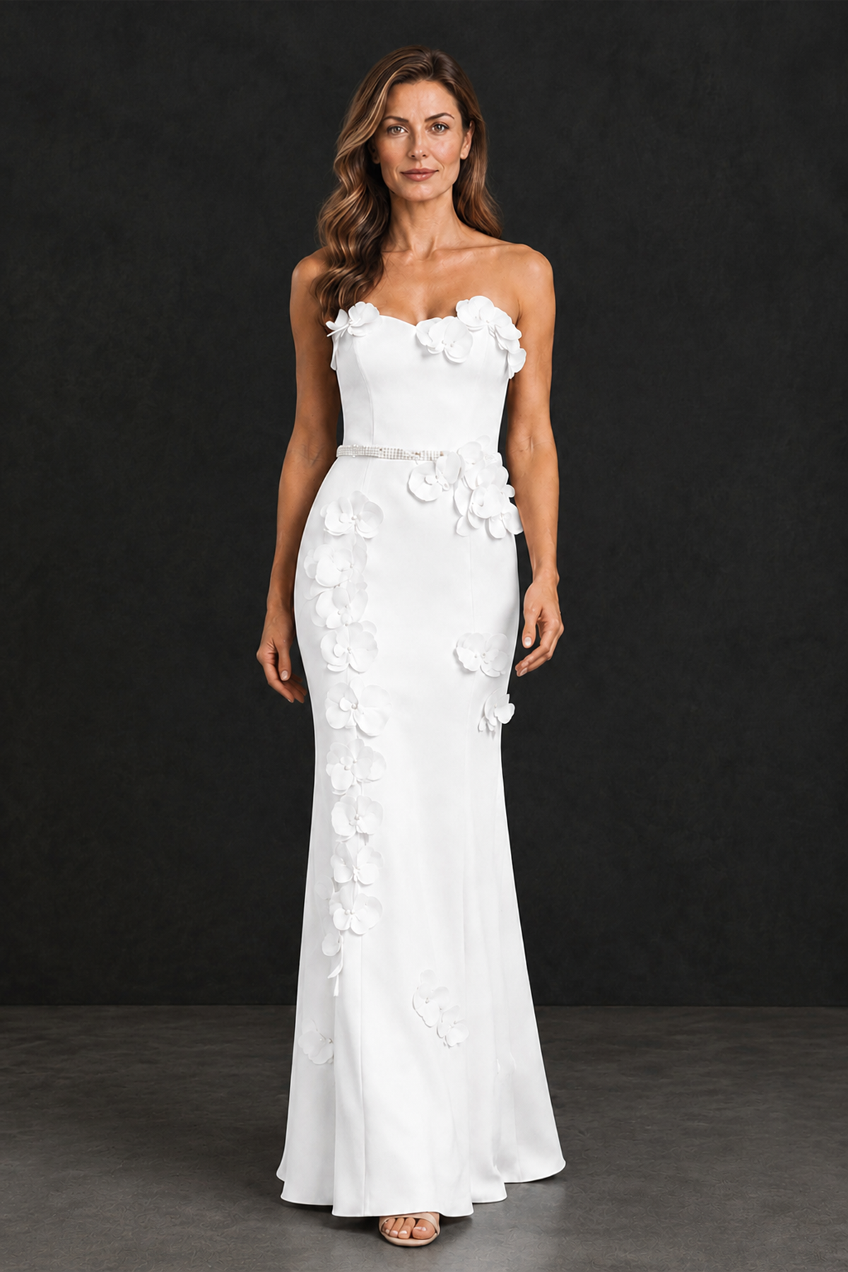 BOLODOO White Strapless Mother of the Bride Dress with 3D Floral Appliques - White - White_1