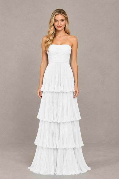 BOLODOO White Strapless Tiered Chiffon Maxi Dress - White