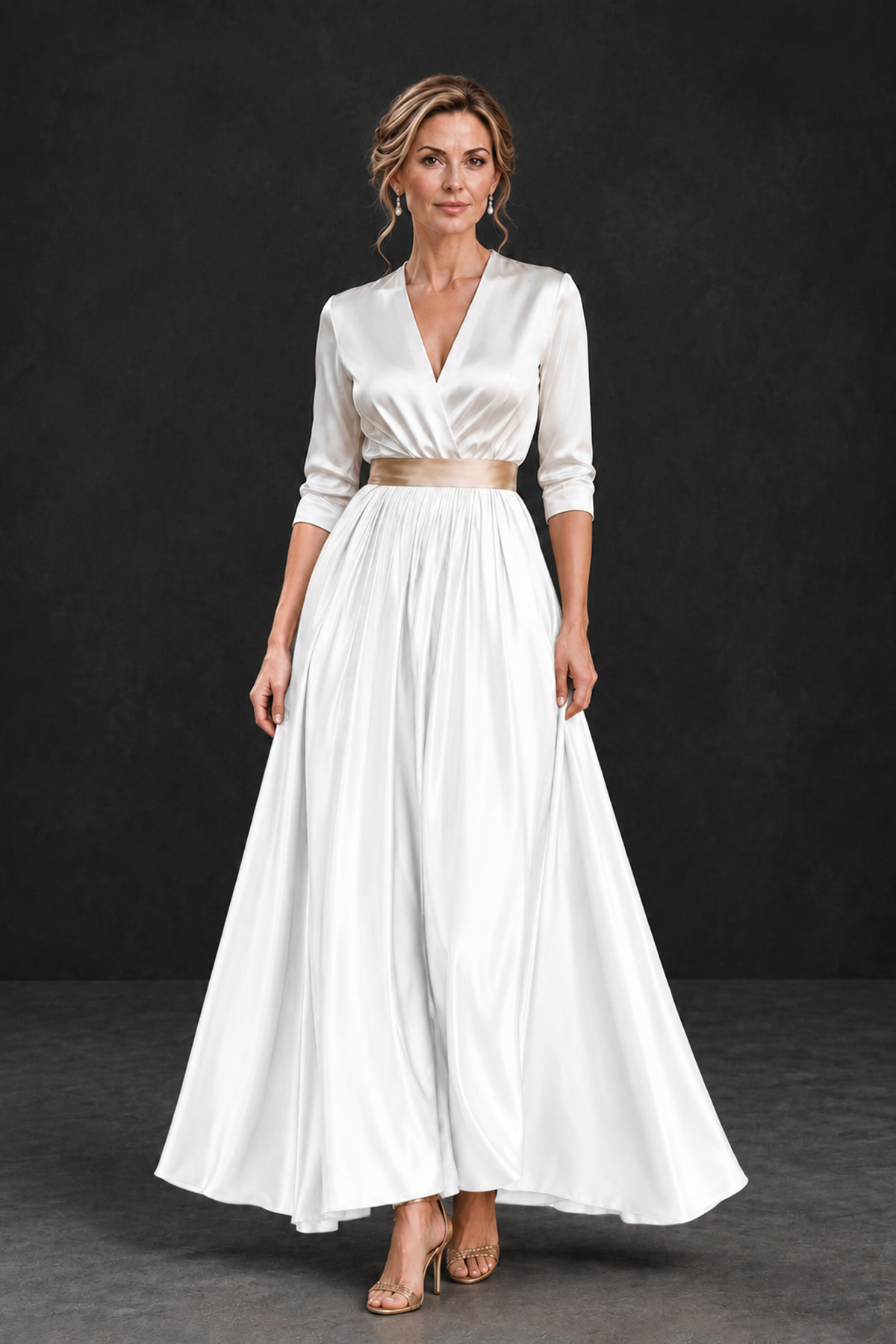 BOLODOO White and White V-Neck A-Line Mother of the Bride Dress - White - White_1