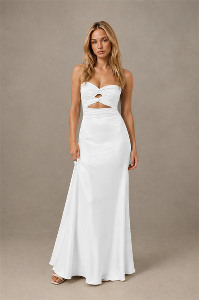 BOLODOO White Sweetheart Strapless Twist Knot Cutout Lace-Up Back Satin Mermaid Maxi Dress - White - White(1)