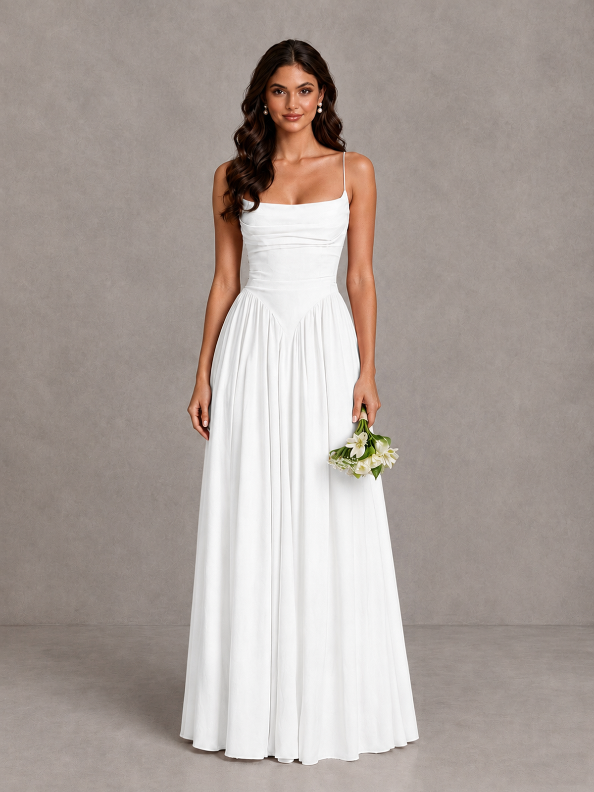 BOLODOO White Lace-Up Back A-Line Bridesmaid Dress - White - White_1