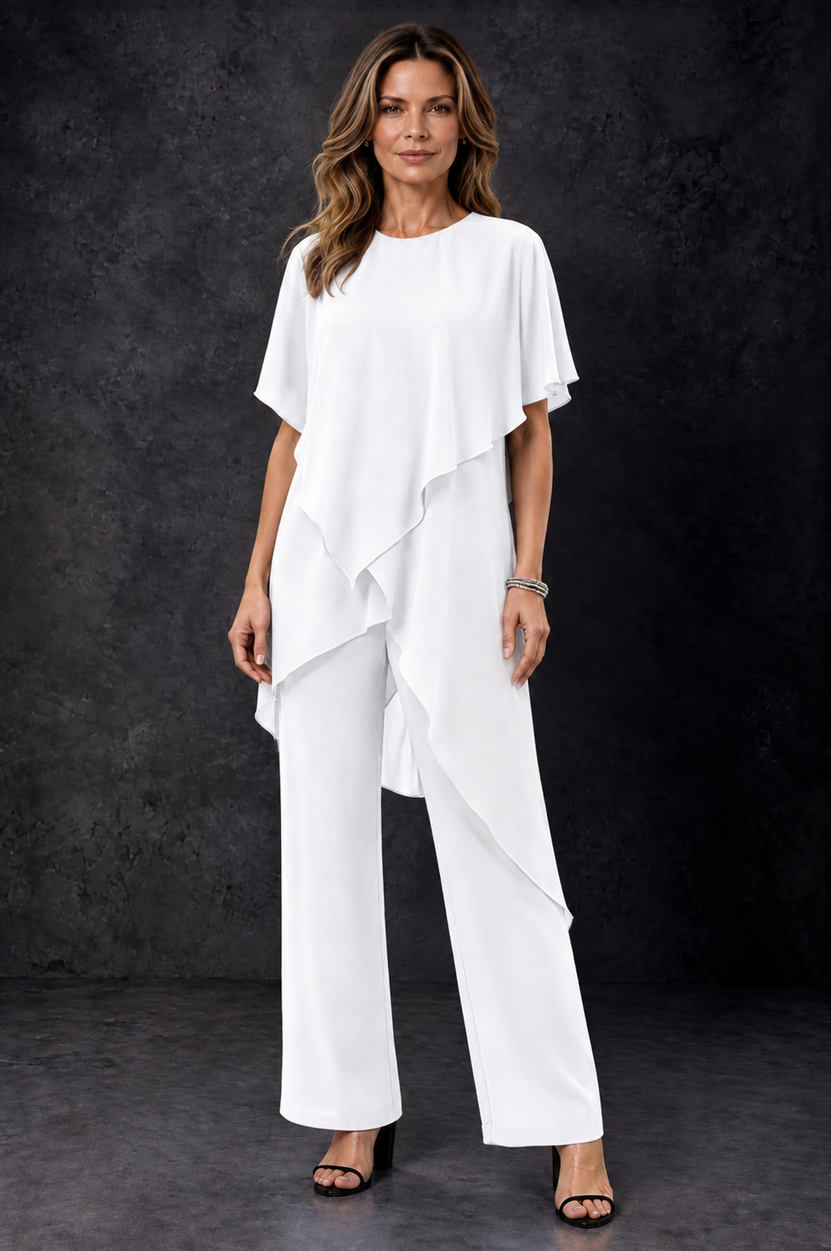 BOLODOO White Chiffon Two Piece Mother of the Bride Pant Suit - White - White_1