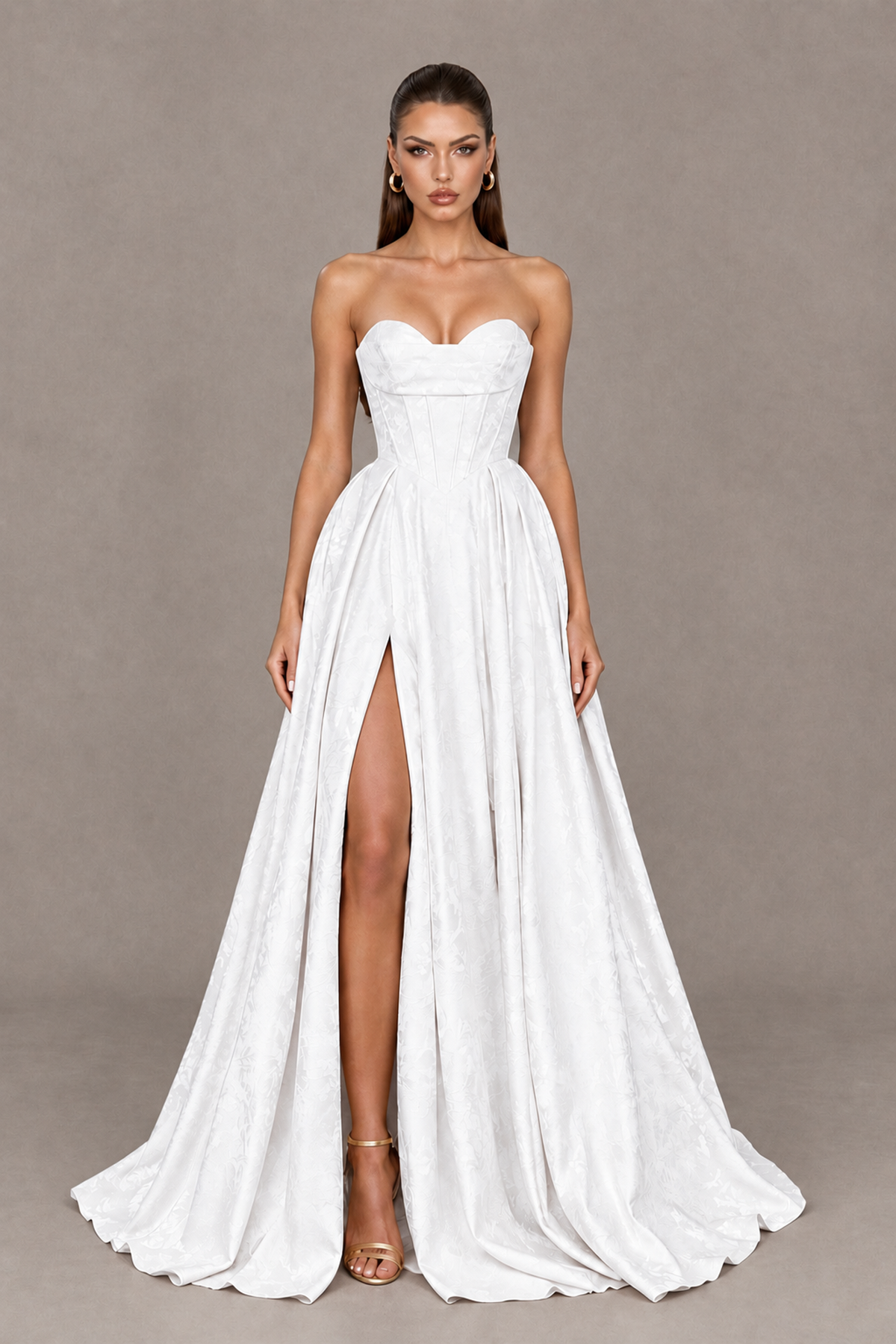 BOLODOO White Strapless Sweetheart Corset Prom Dress with High Slit – Lace-Up Back A-Line Evening Gown - White - White_1