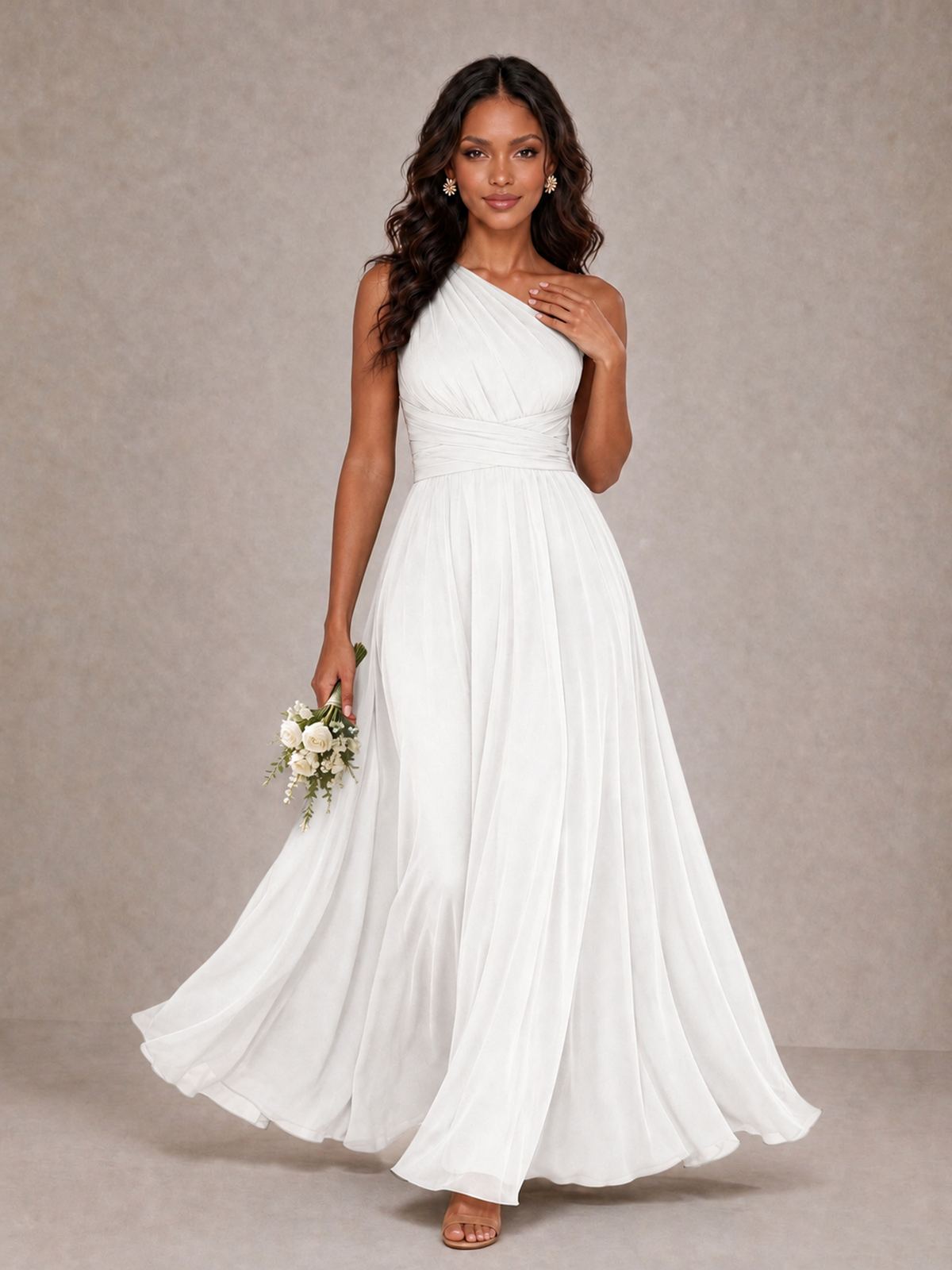 BOLODOO White One-Shoulder A-Line Bridesmaid Dress - White - White_1
