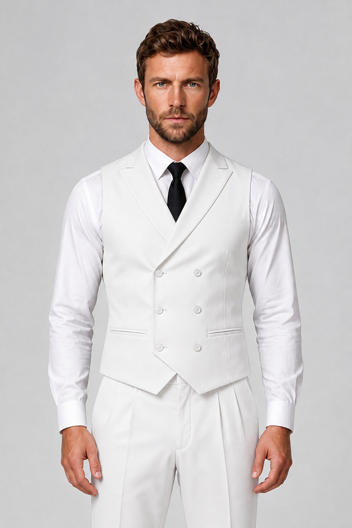 Bolodoo Men's White Double-Breasted Vest and Pants 2-Piece Suit - White - White_1