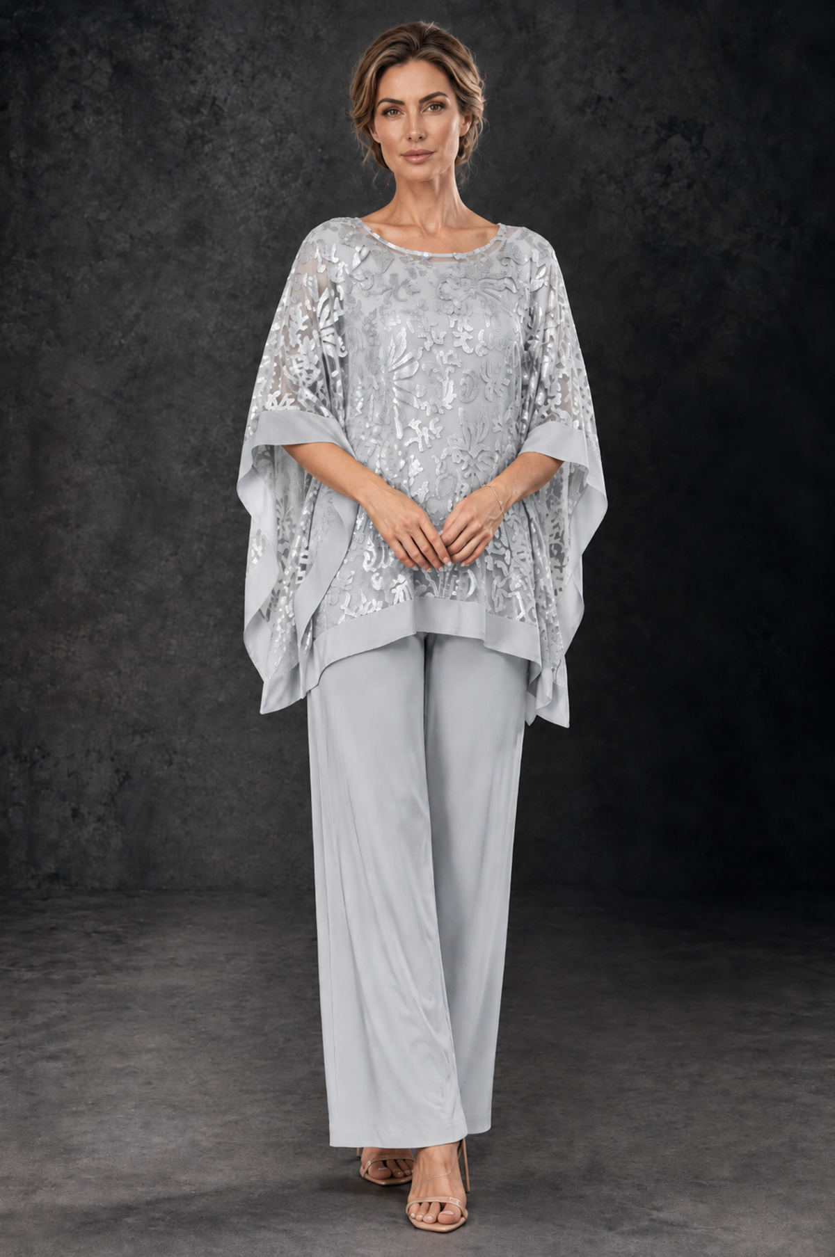 BOLODOO White Floral Cape Mother of the Bride Pant Suit - White - White_1