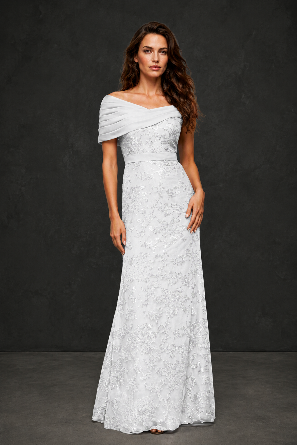 BOLODOO White Off-Shoulder Sequin Lace Mermaid Evening Gown | Mother of the Bride Formal Dress - White