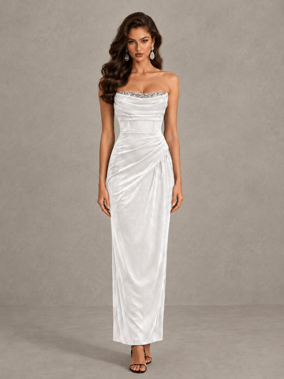 BOLODOO White Strapless Velvet Cocktail Maxi Dress - White - White_1