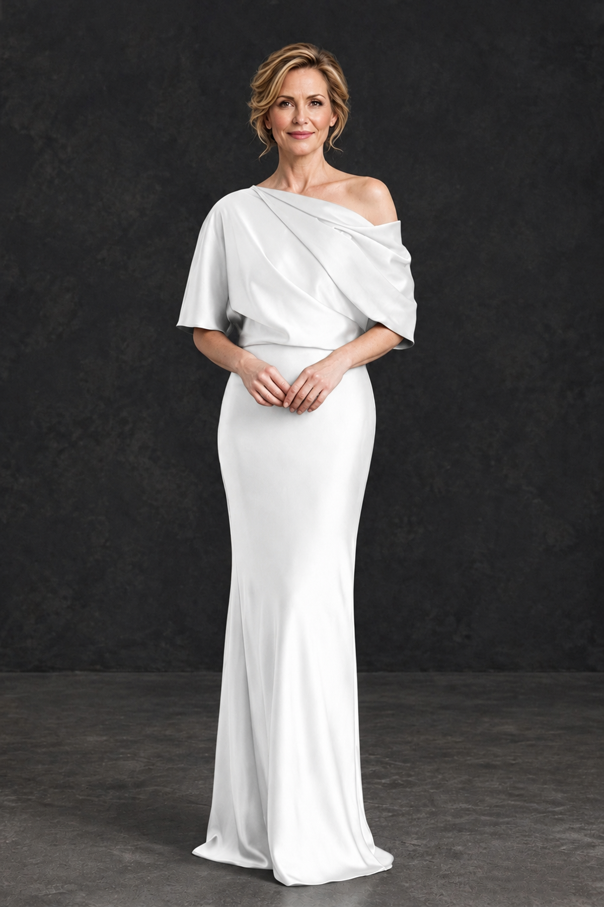 BOLODOO White Satin Asymmetric Mother of the Bride Dress - White - White_1