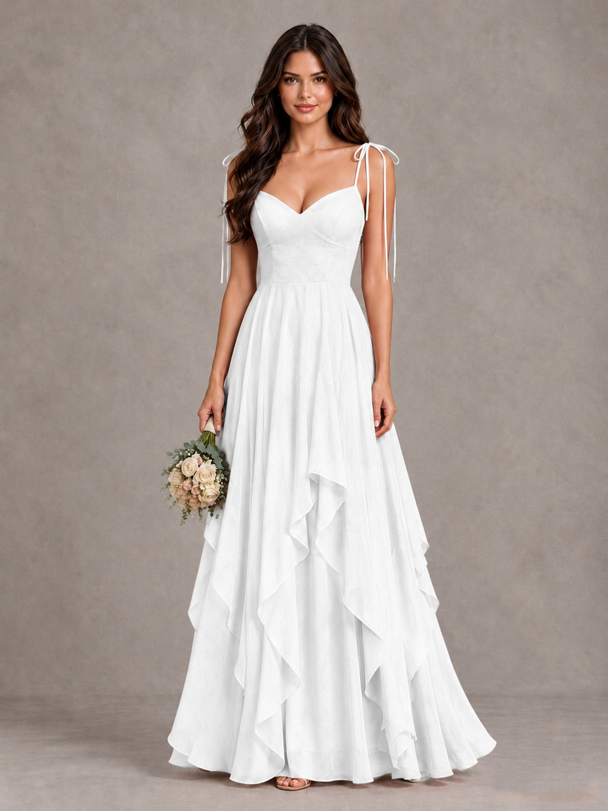 BOLODOO White Tie-Strap Ruffle A-Line Bridesmaid Dress - White - White_1