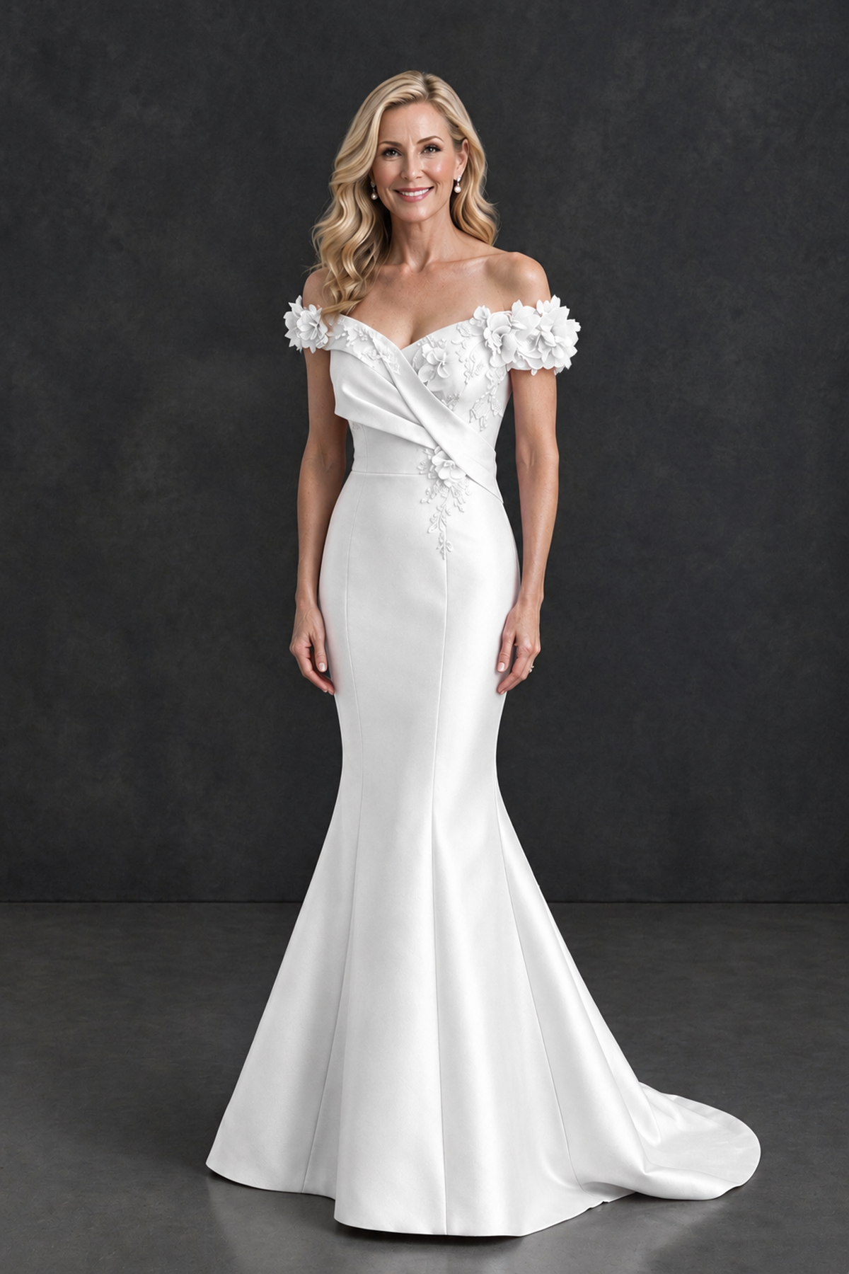 BOLODOO White Off-Shoulder Floral Mermaid Mother of the Bride Dress - White - White_1