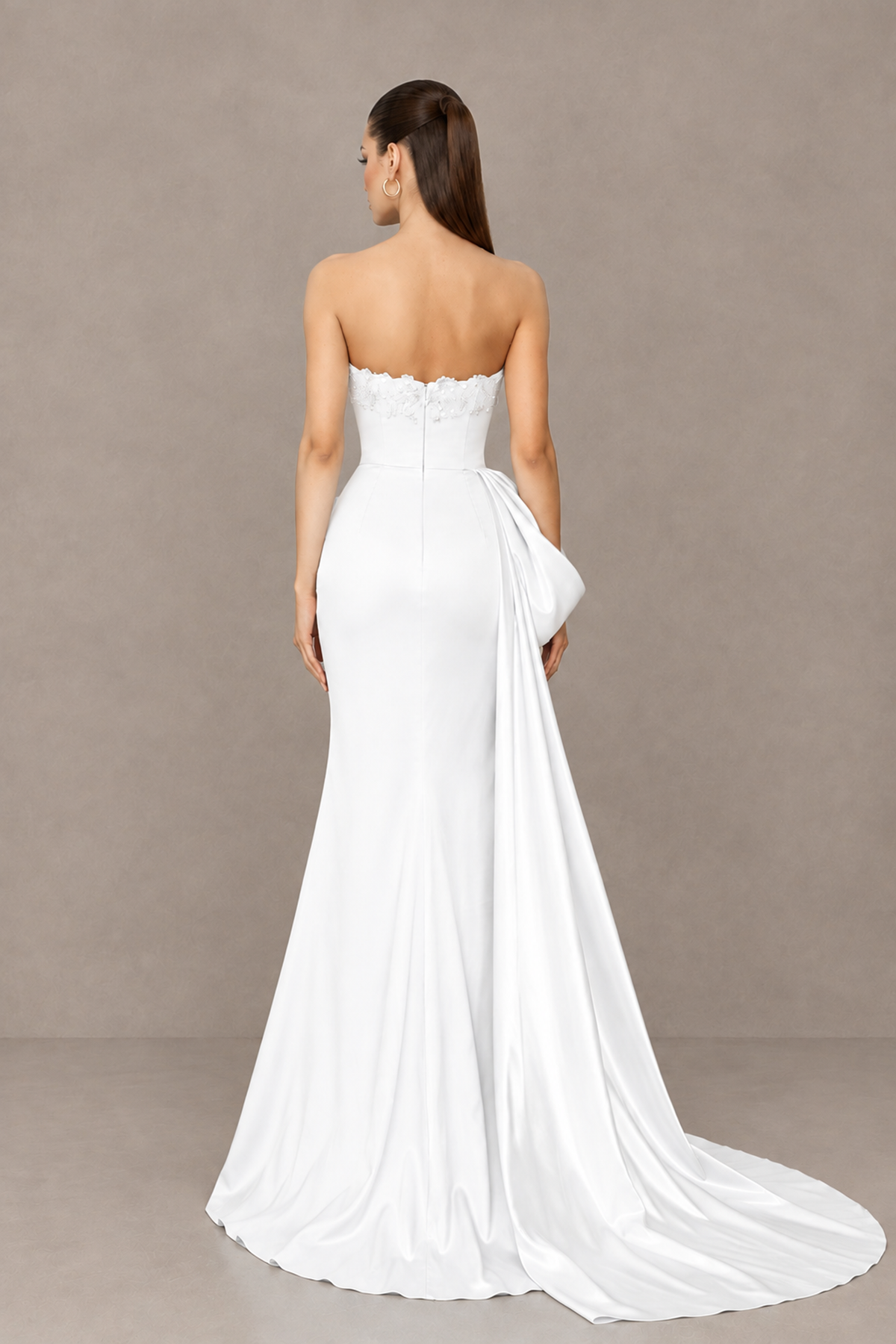 BOLODOO White Strapless Satin Prom Dress with Draped Side Train - White - White_2