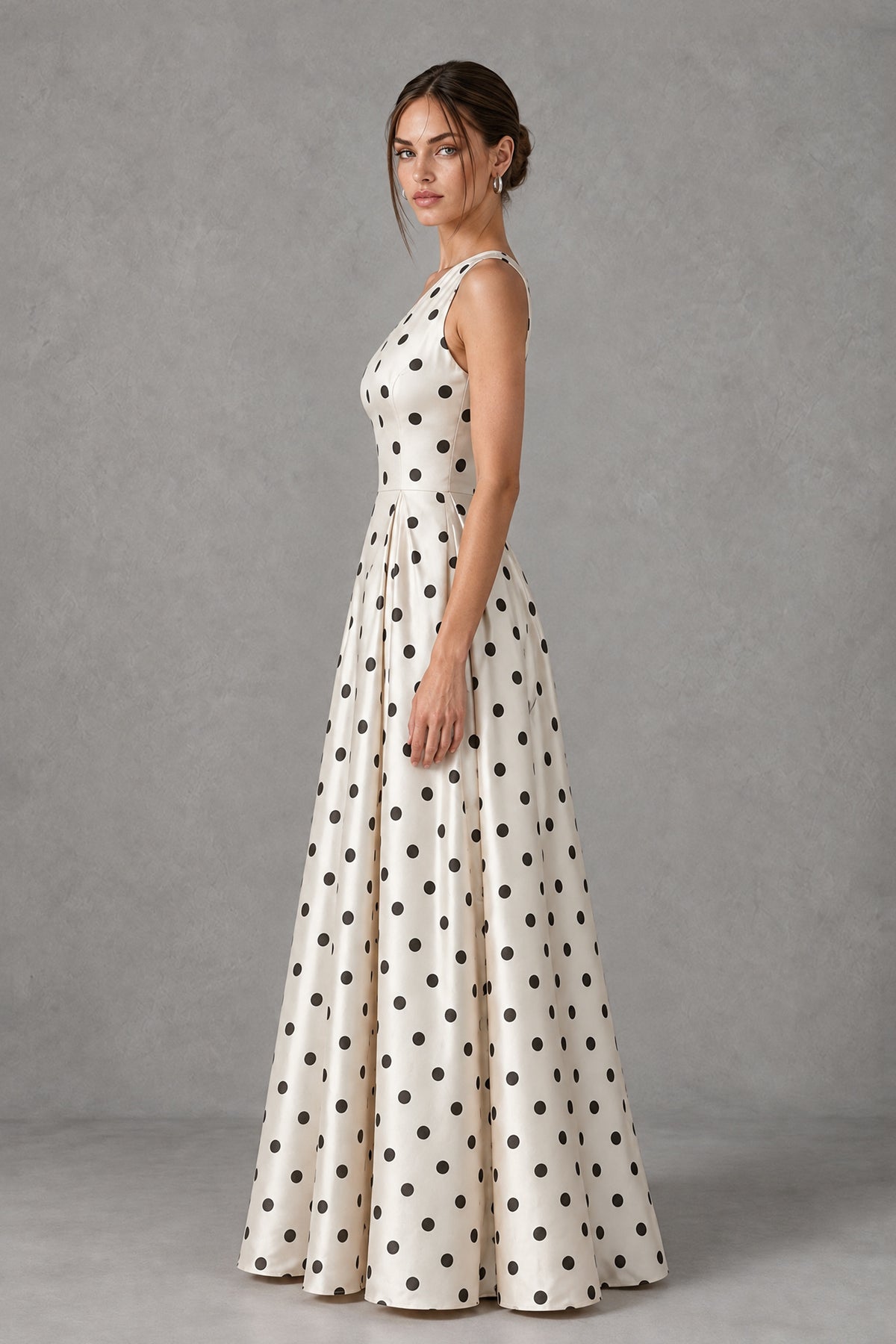 BOLODOO White and White Polka Dot One-Shoulder A-Line Maxi Dress - White