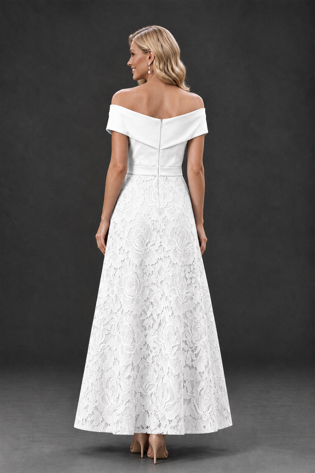 BOLODOO White Off-the-Shoulder Floral A-Line Mother of the Bride Dress - White - White_2