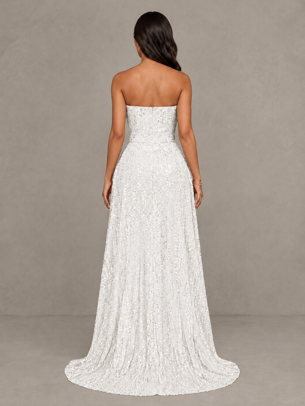 BOLODOO White Sequin Strapless Mini Dress with High Low Overskirt - White - White_2