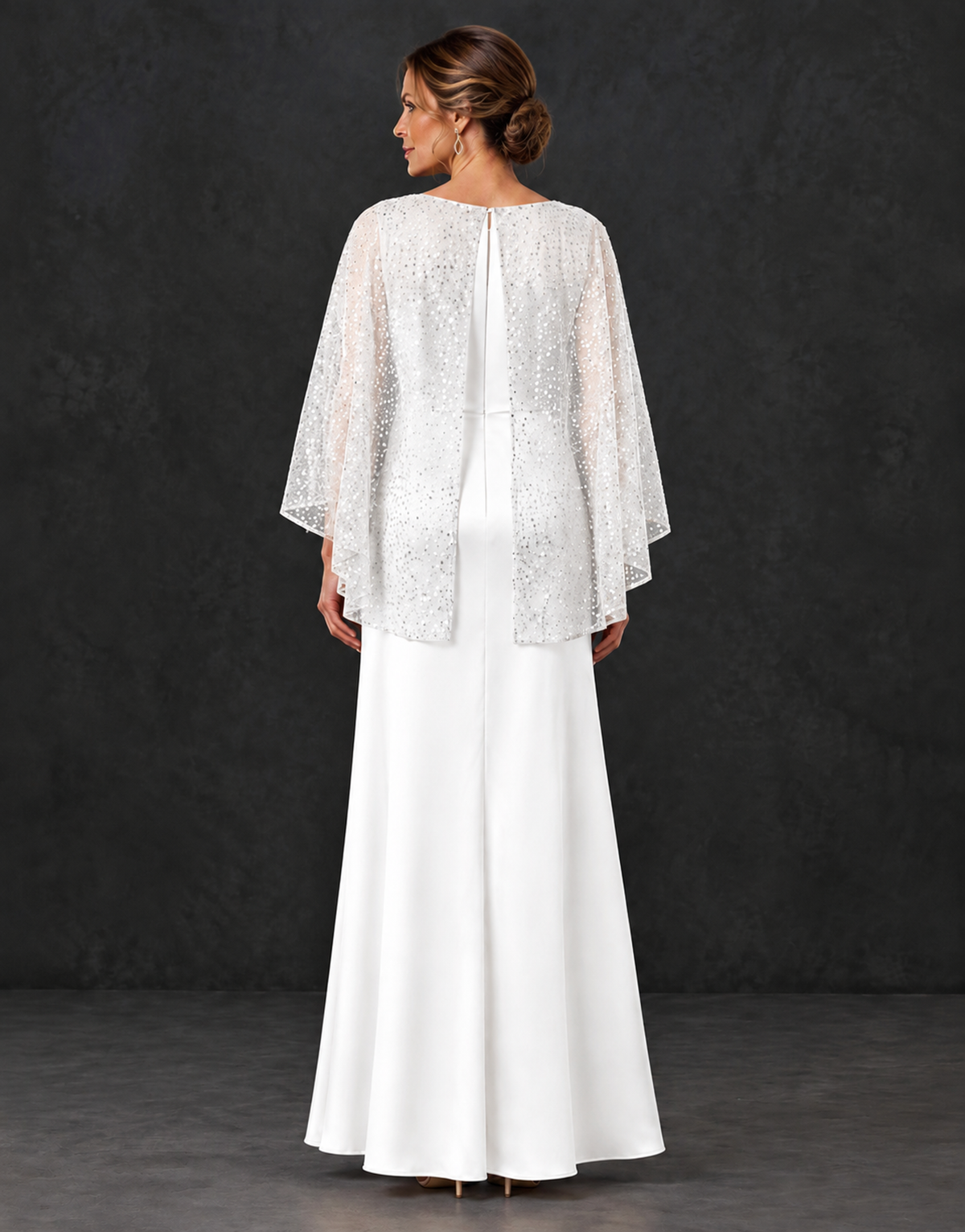 BOLODOO White Sparkle Cape Sleeve Mother of the Bride Dress - White - White_2